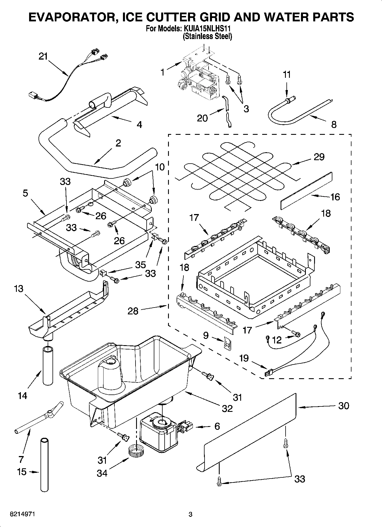 02 - EVAPORATOR, ICE CUTTER GRID AND WATER PARTS