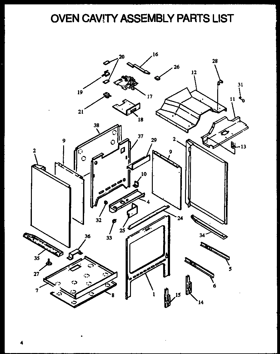 05 - OVEN CAVITY ASSY PARTS LIST