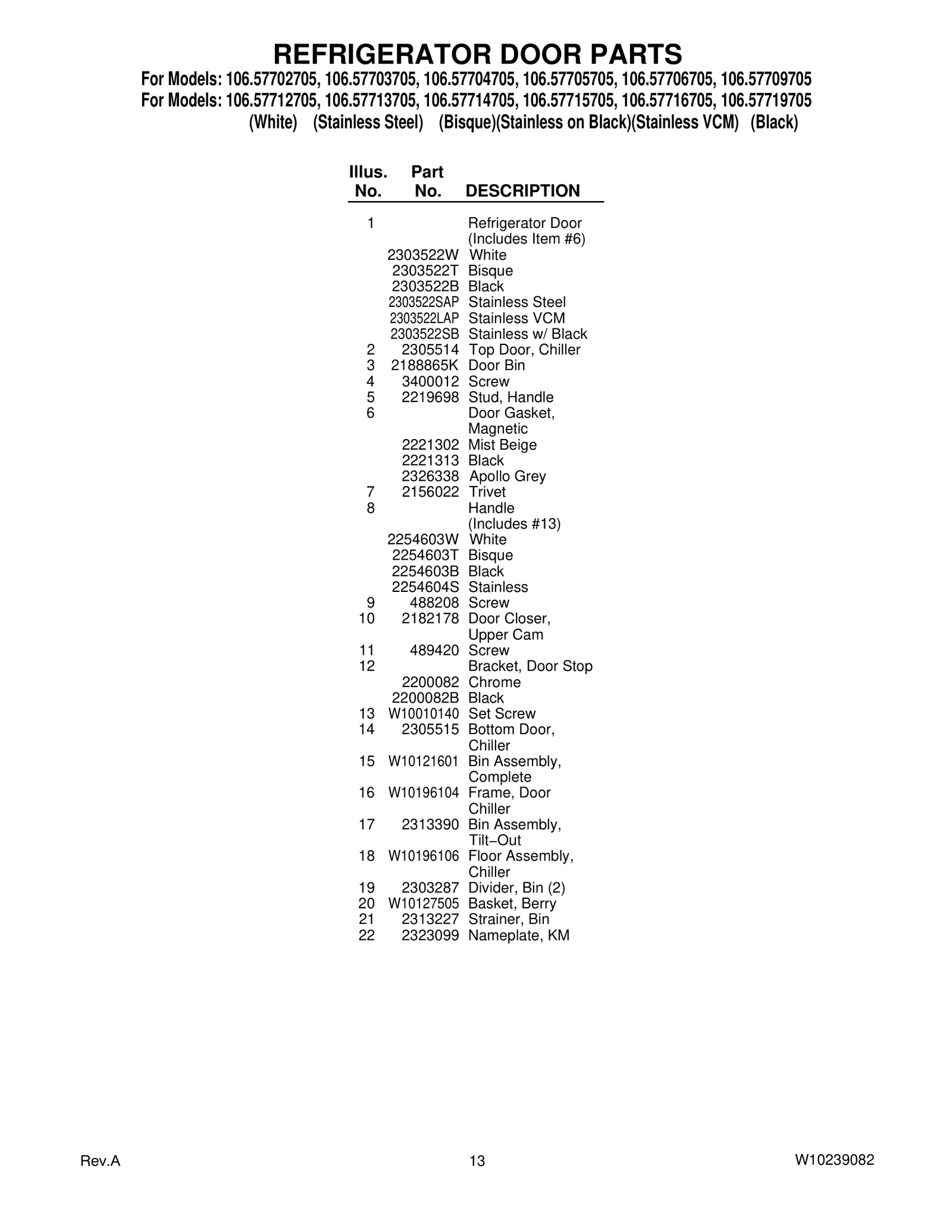 REFRIGERATOR DOOR PARTS