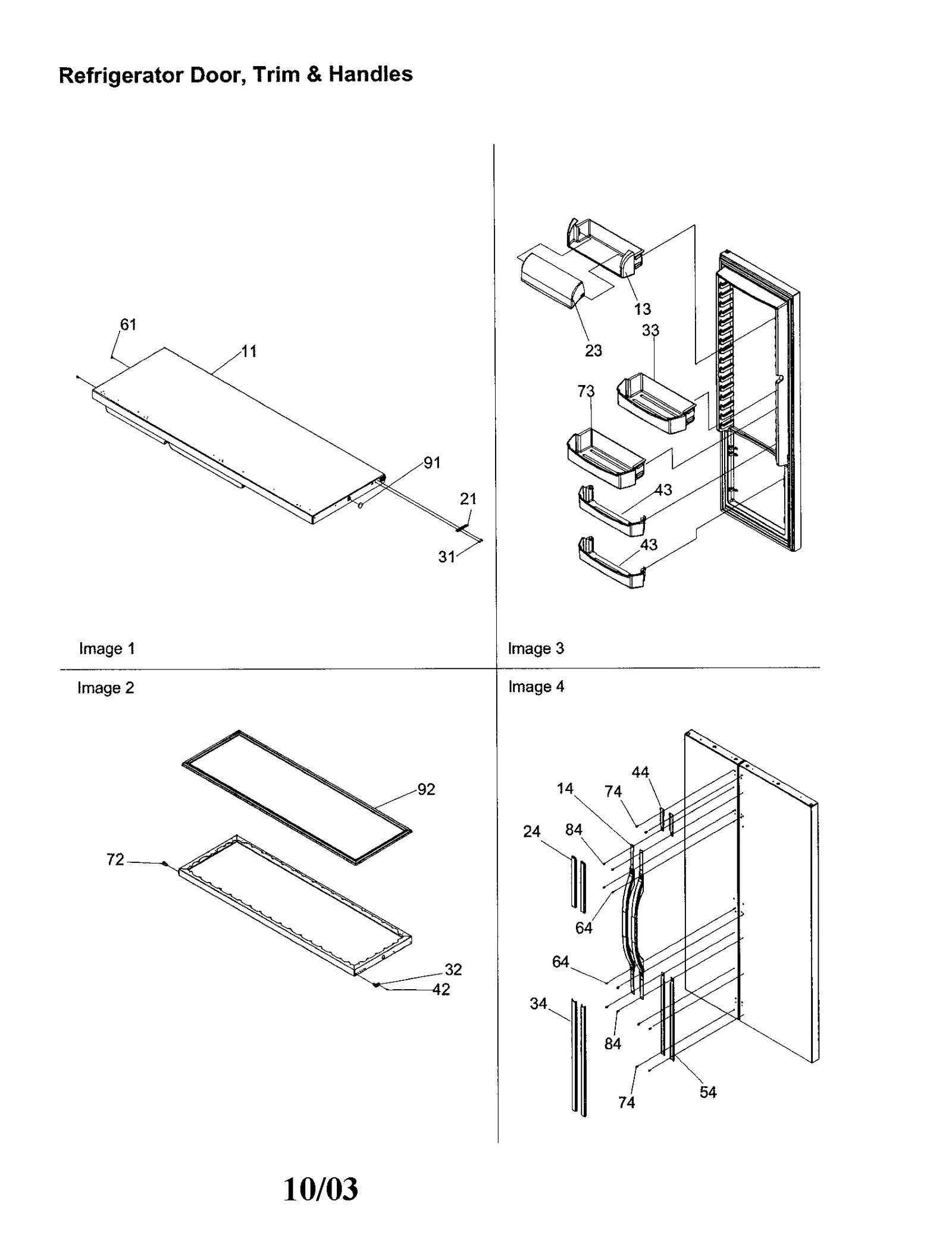 REFRIGERATOR DOOR, TRIM AND HANDLES