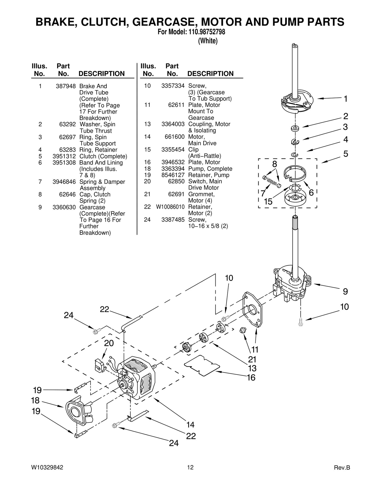 BRAKE, CLUTCH, GEARCASE, MOTOR AND PUMP PARTS