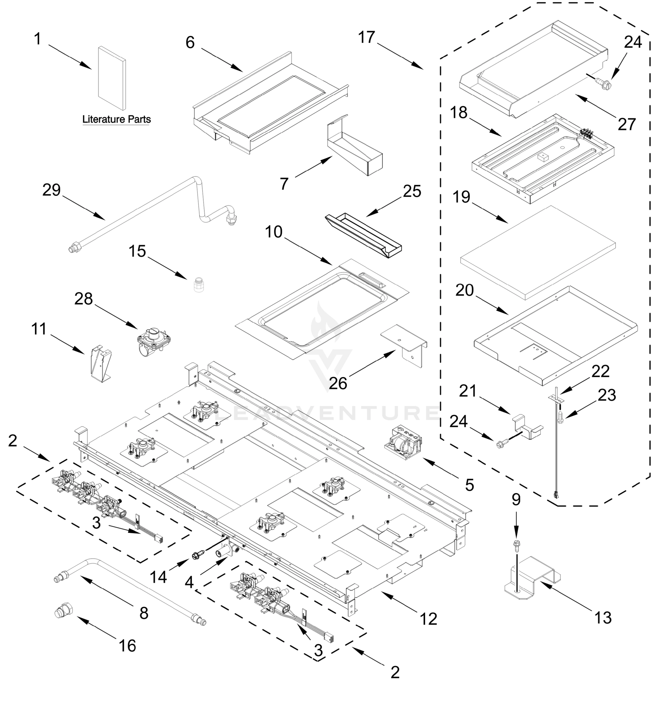 BURNER BOX, GRIDDLE, AND GRILL PARTS