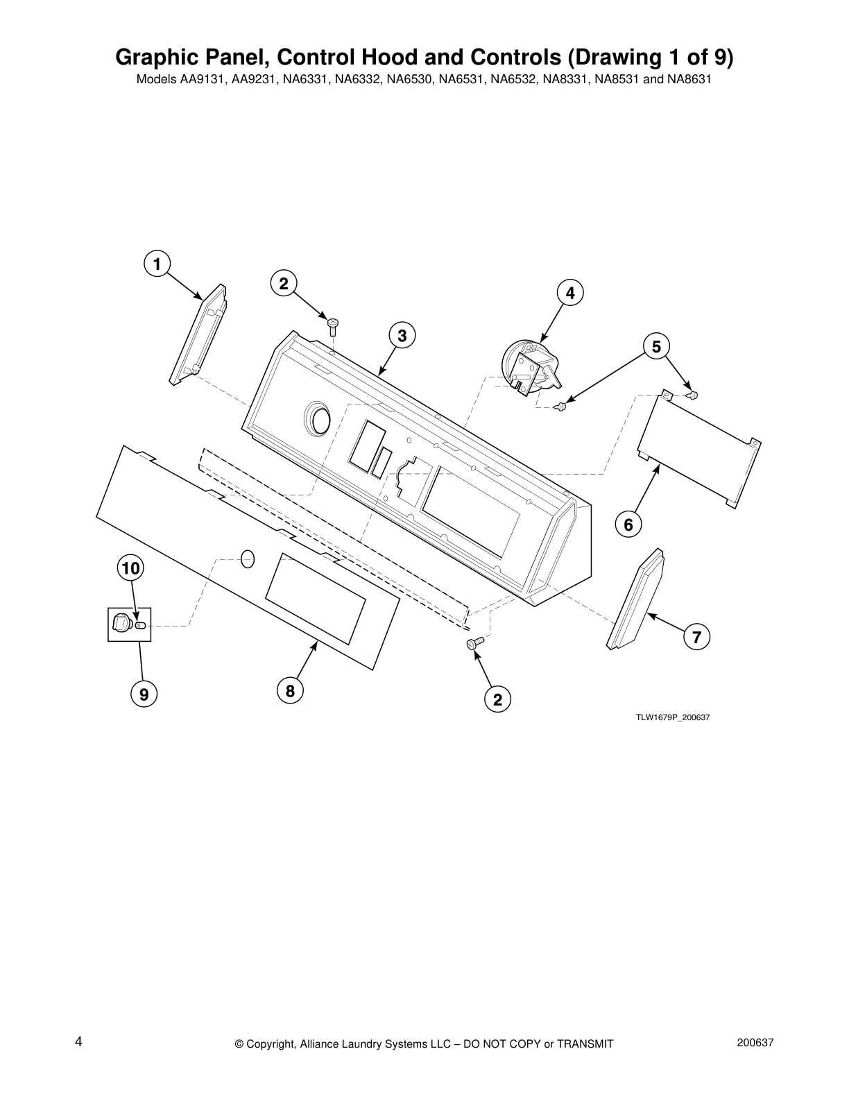 Graphic Panel, Control Hood and Controls (Drawing 1 of 9)