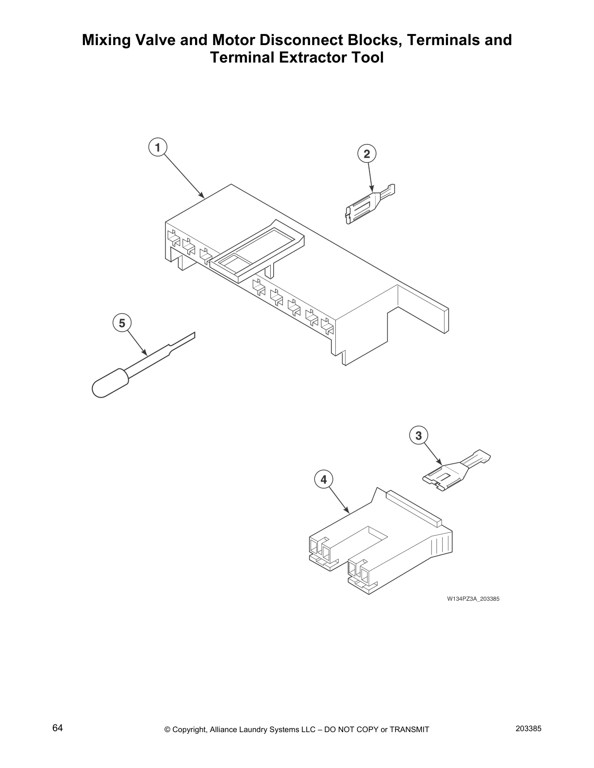 Mixing Valve and Motor Disconnect Blocks, Terminals and 
Terminal Extractor Tool