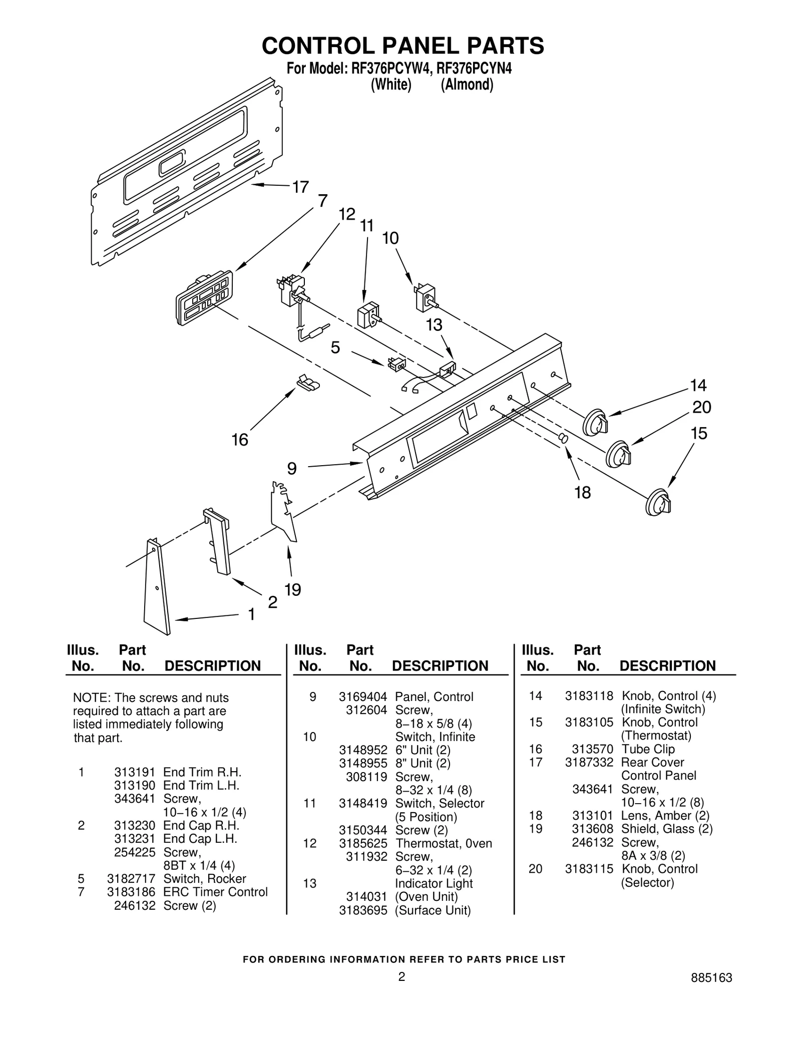 CONTROL PANEL PARTS