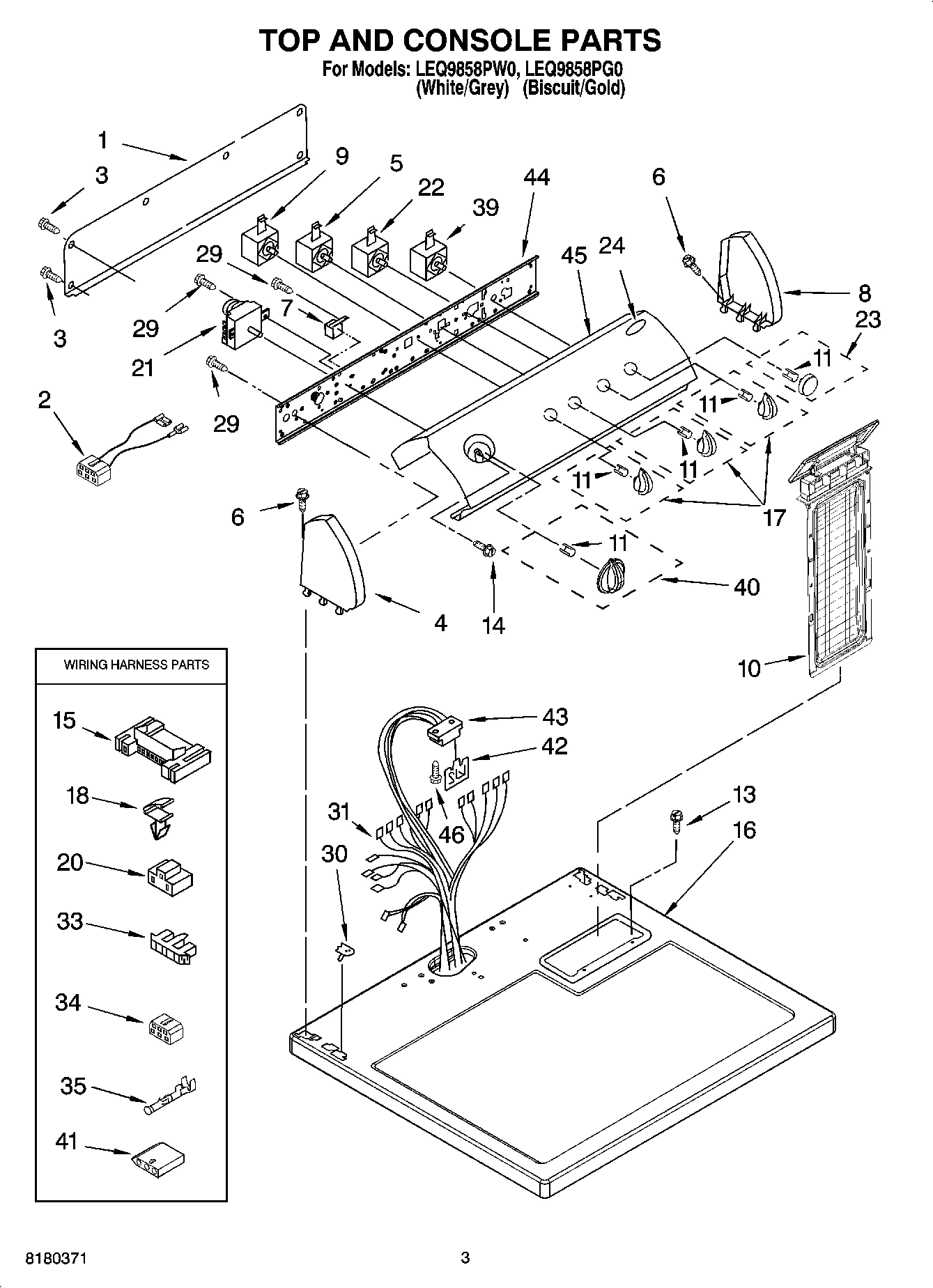 02 - TOP AND CONSOLE PARTS OPTIONAL PARTS (NOT INCLUDED)