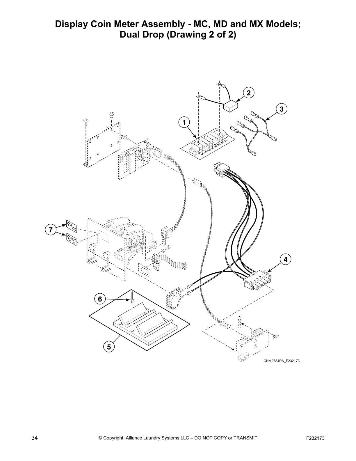 Display Coin Meter Assembly - MC, MD and MX Models;
Dual Drop (Drawing 2 of 2)