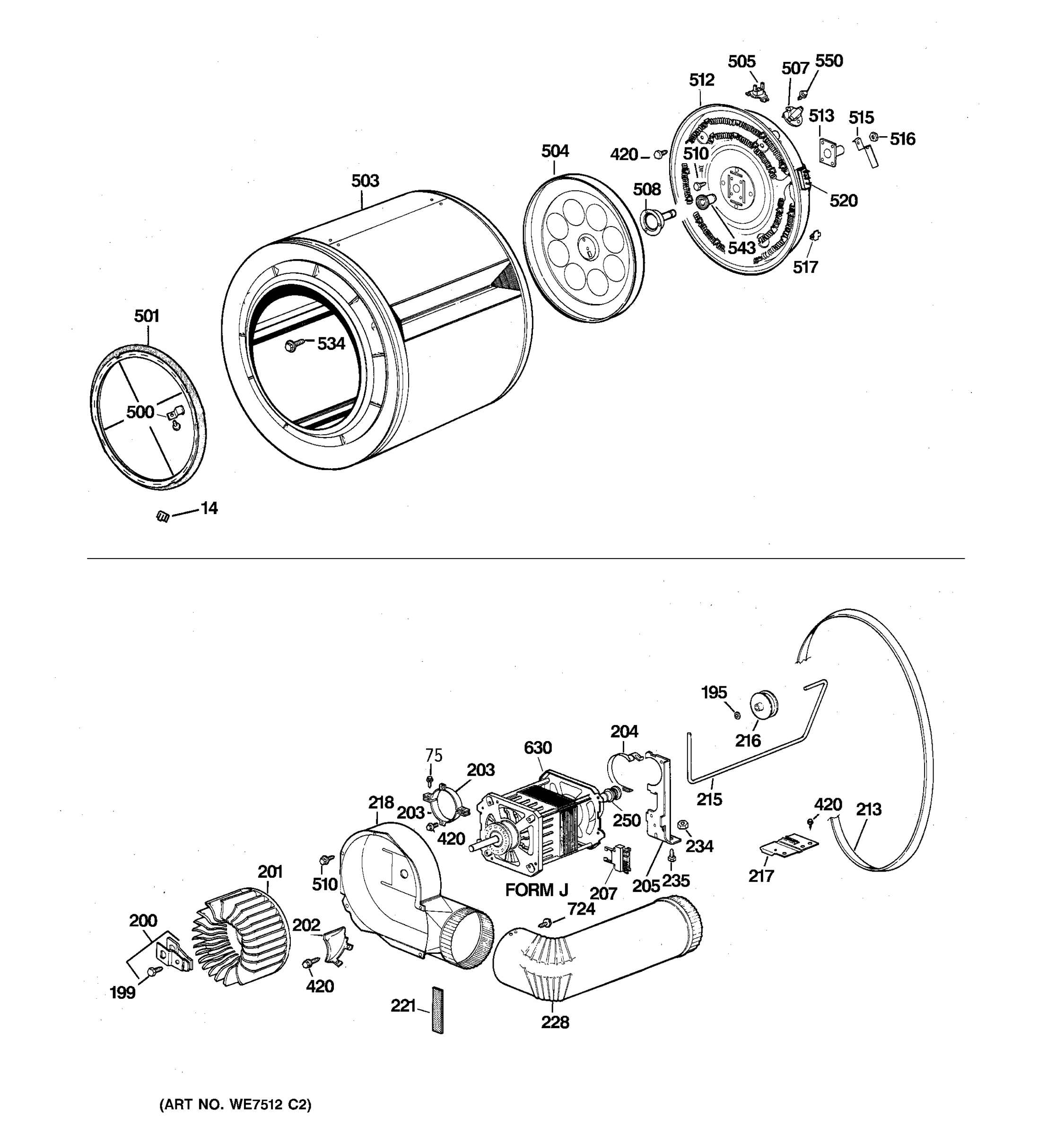 DRUM, HEATER ASSEMBLY, BLOWER & DRIVE ASSEMBLY