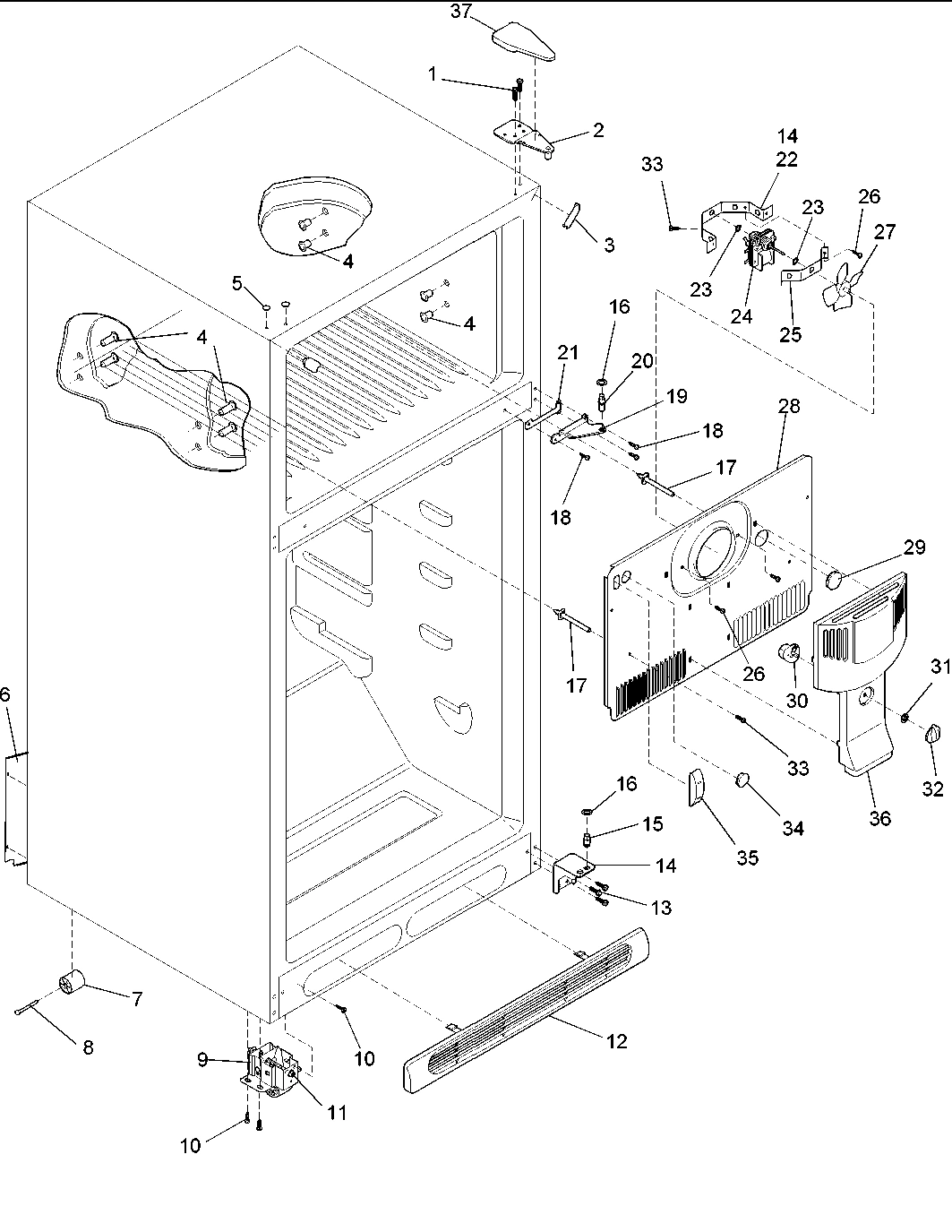 01 - Cabinet, Hinges, Evap Fan & Rollers