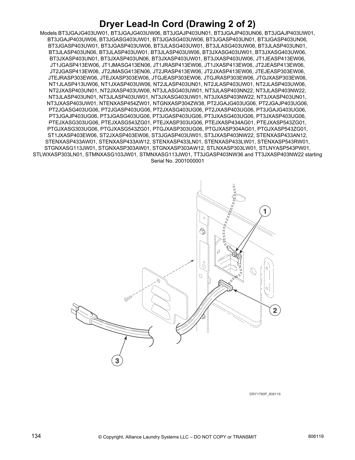 Dryer Lead-In Cord (Drawing 2 of 2)