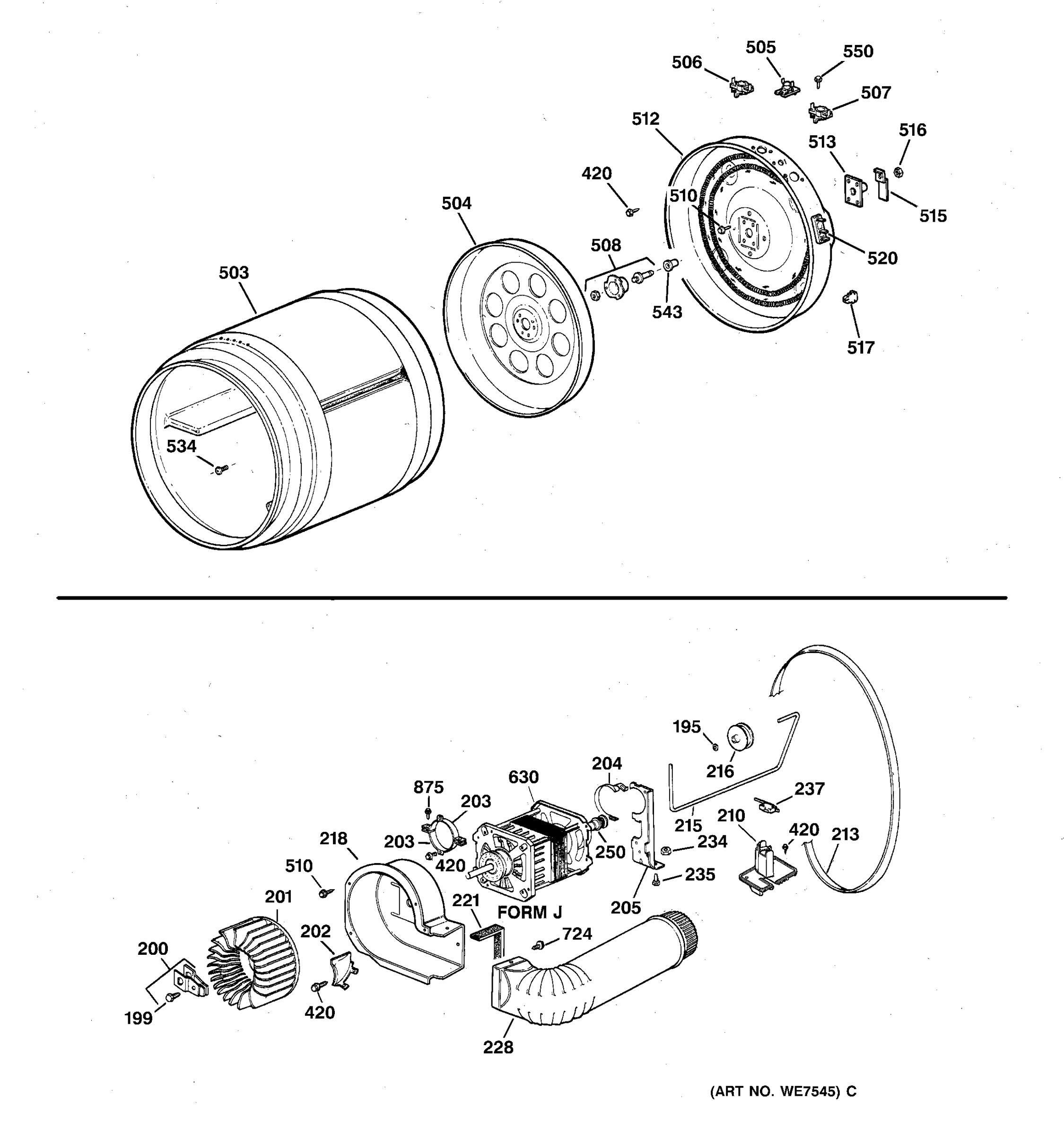DRUM, HEATER ASM., BLOWER & DRIVE ASSEMBLY