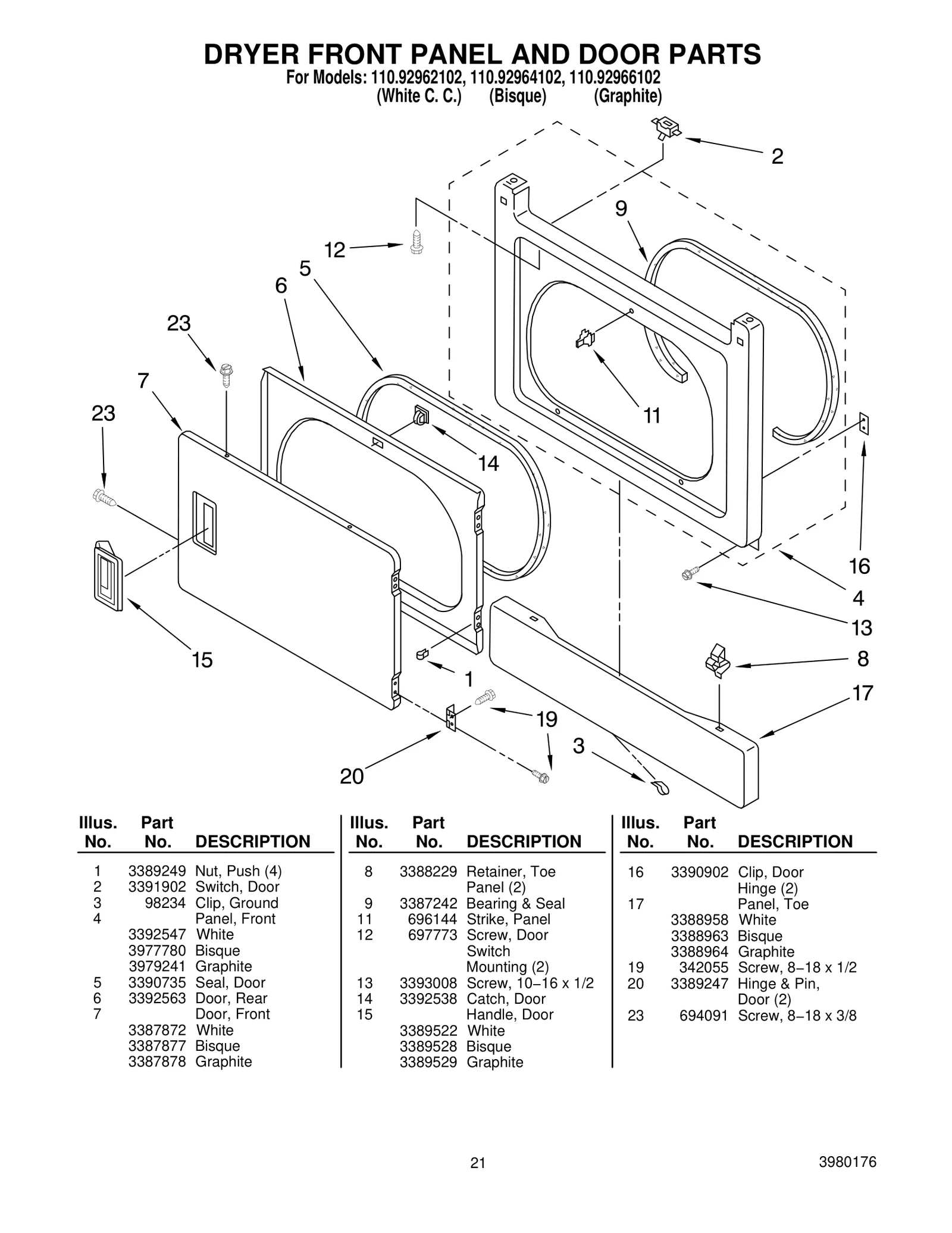 DRYER FRONT PANEL AND DOOR PARTS