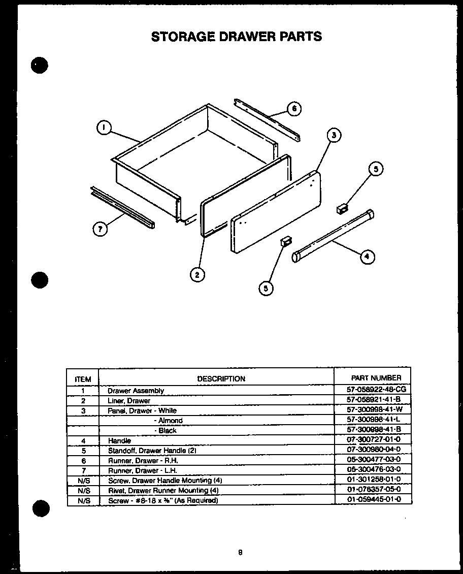 10 - STORAGE DRAWER PARTS