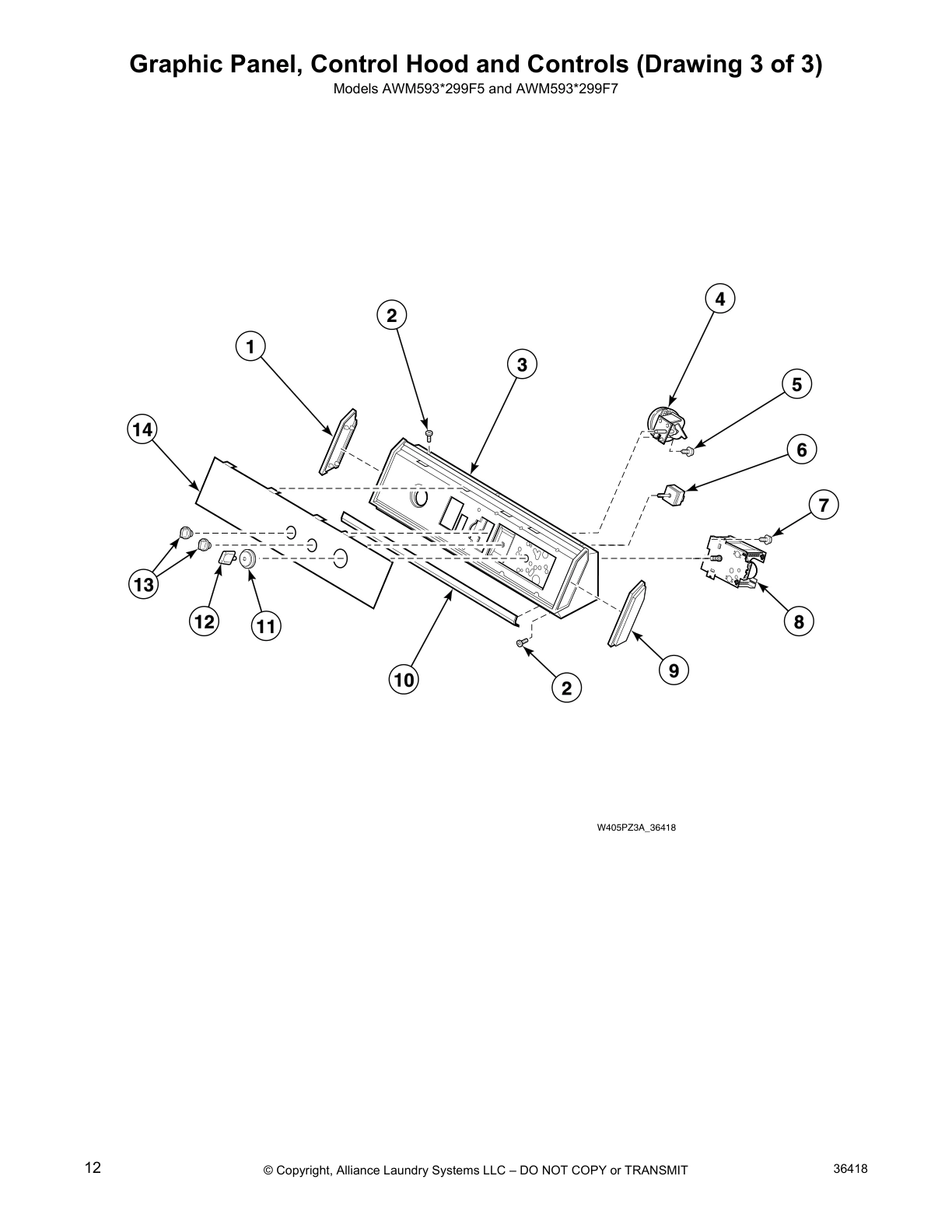 Graphic Panel, Control Hood and Controls (Drawing 3 of 3)