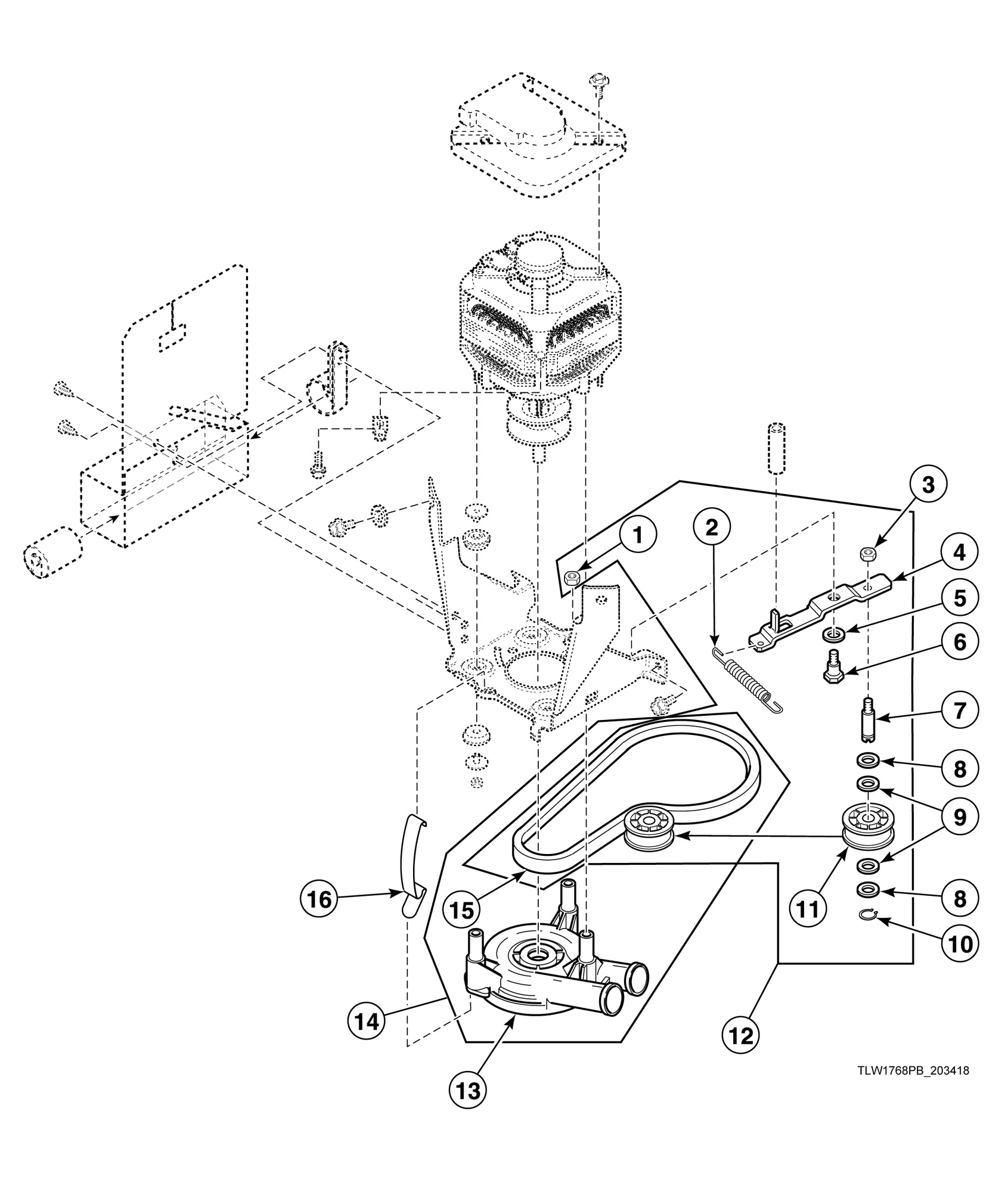 Belt, Pump and Idler Assembly (Drawing 2 of 2)