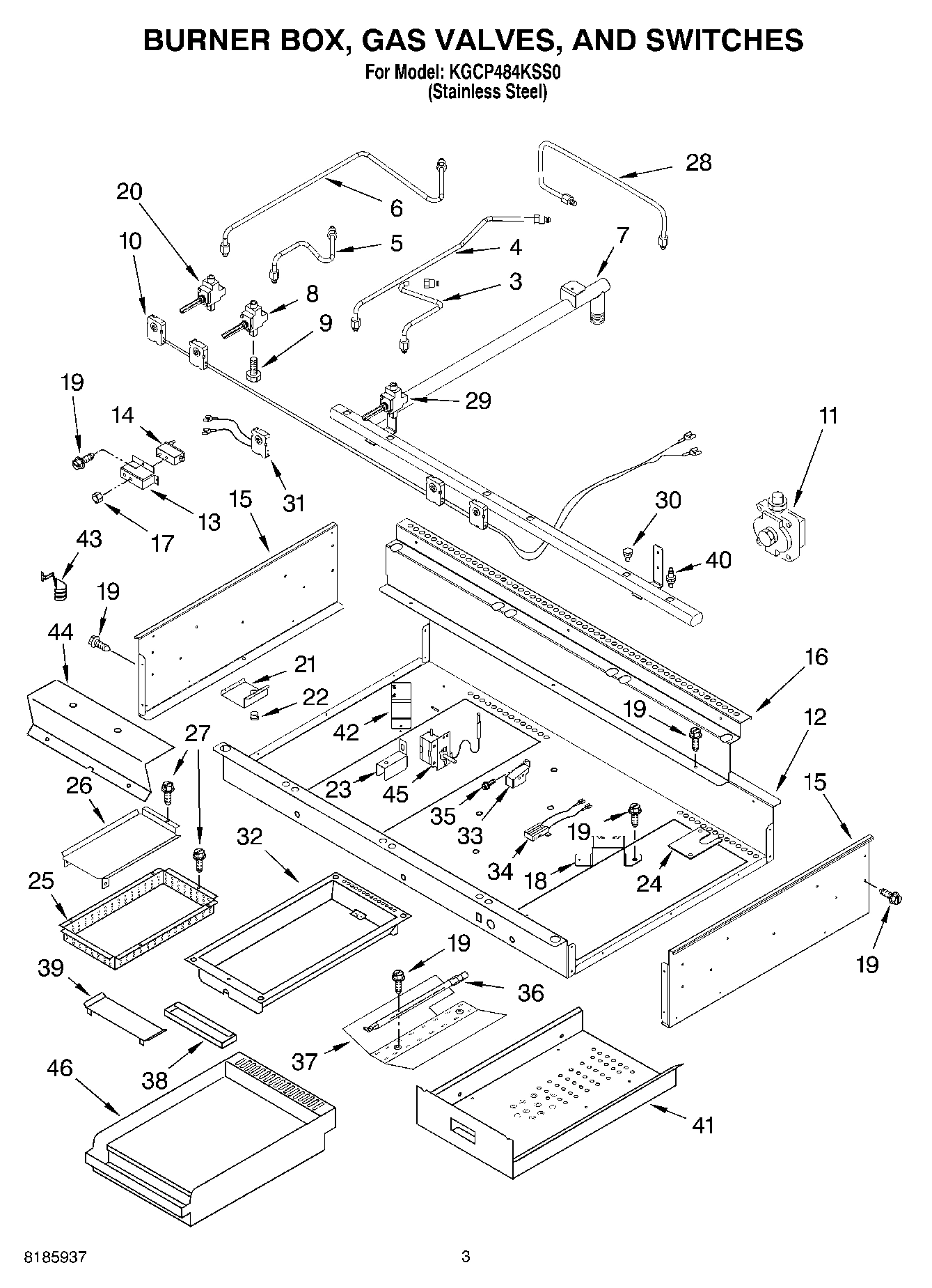 02 - BURNER BOX, GAS VALVES, SWITCHES