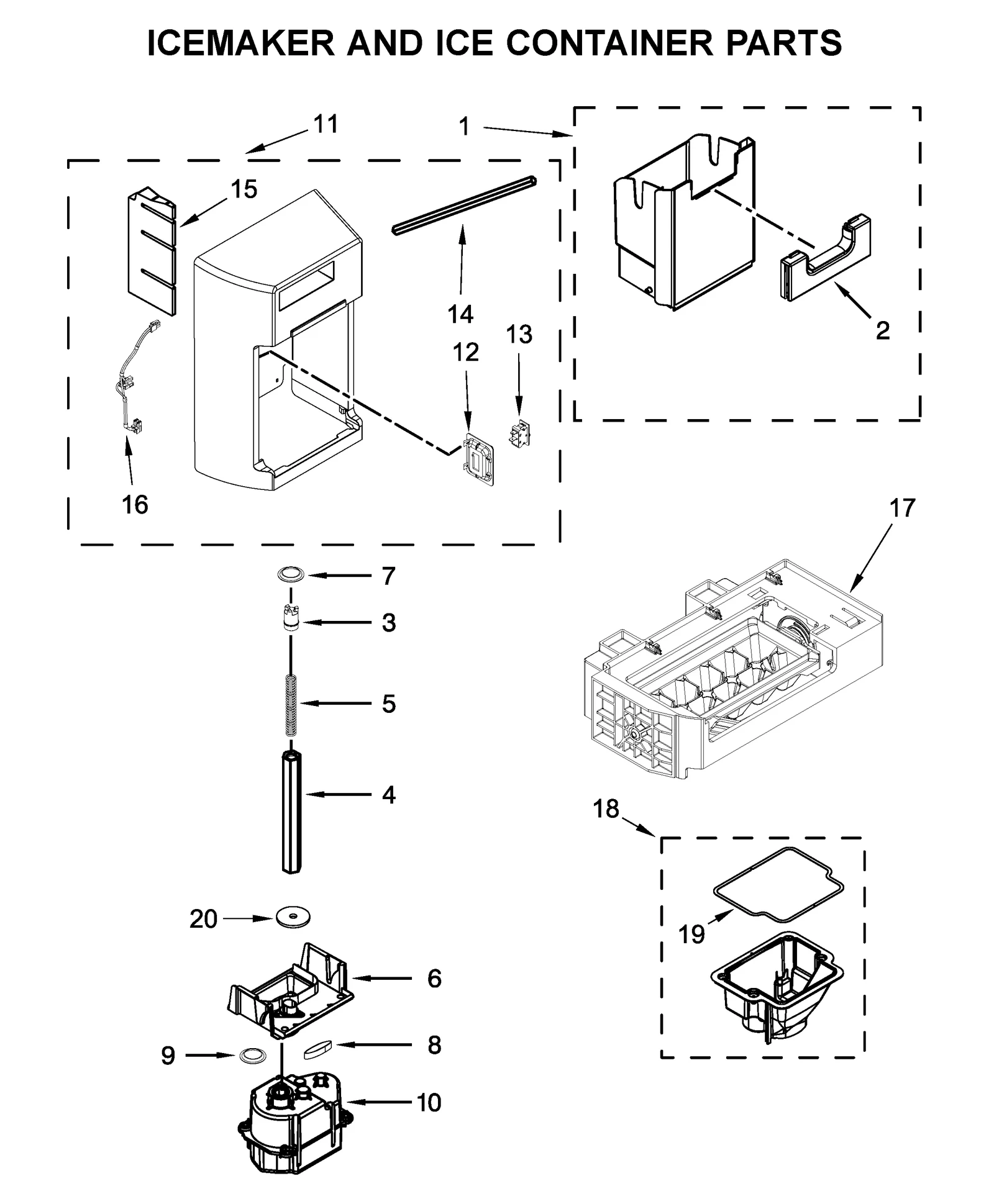 ICEMAKER AND ICE CONTAINER PARTS
