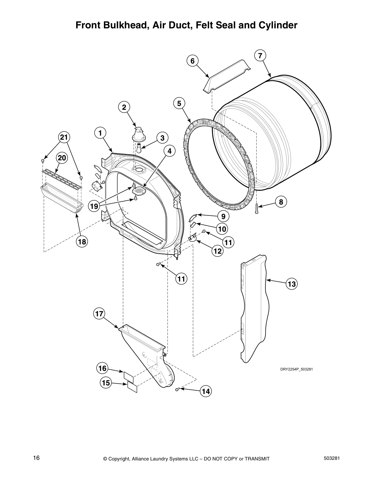 Front Bulkhead, Air Duct, Felt Seal and Cylinder