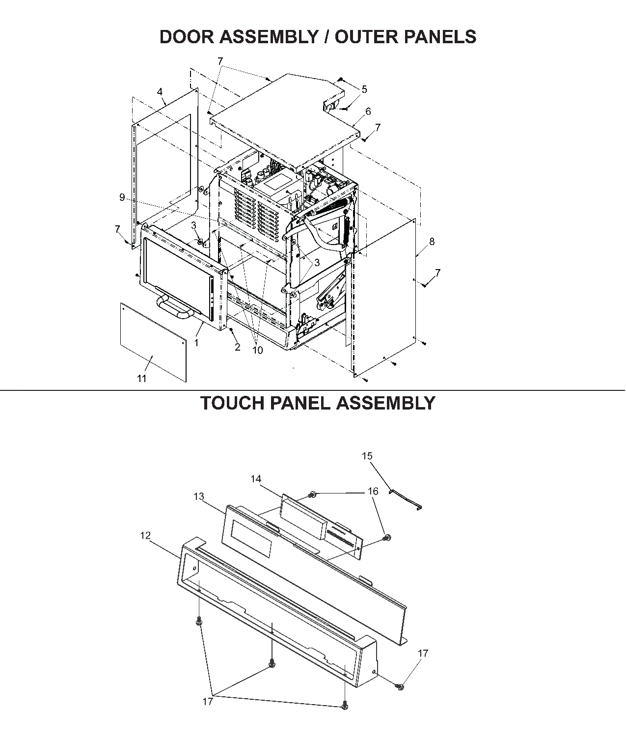 Door Assembly / OUTER PANELS / USB BOARD / TOUCH PANEL Assembly
