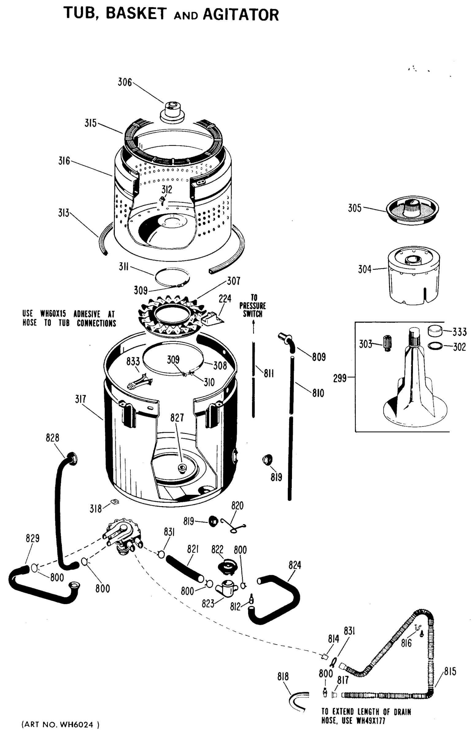 TUB, BASKET AND AGITATOR