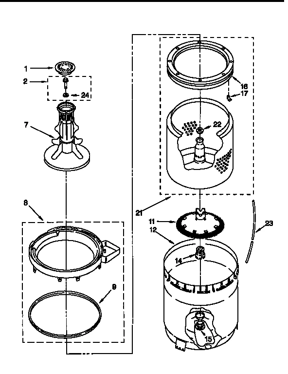 AGITATOR, BASKET AND TUB