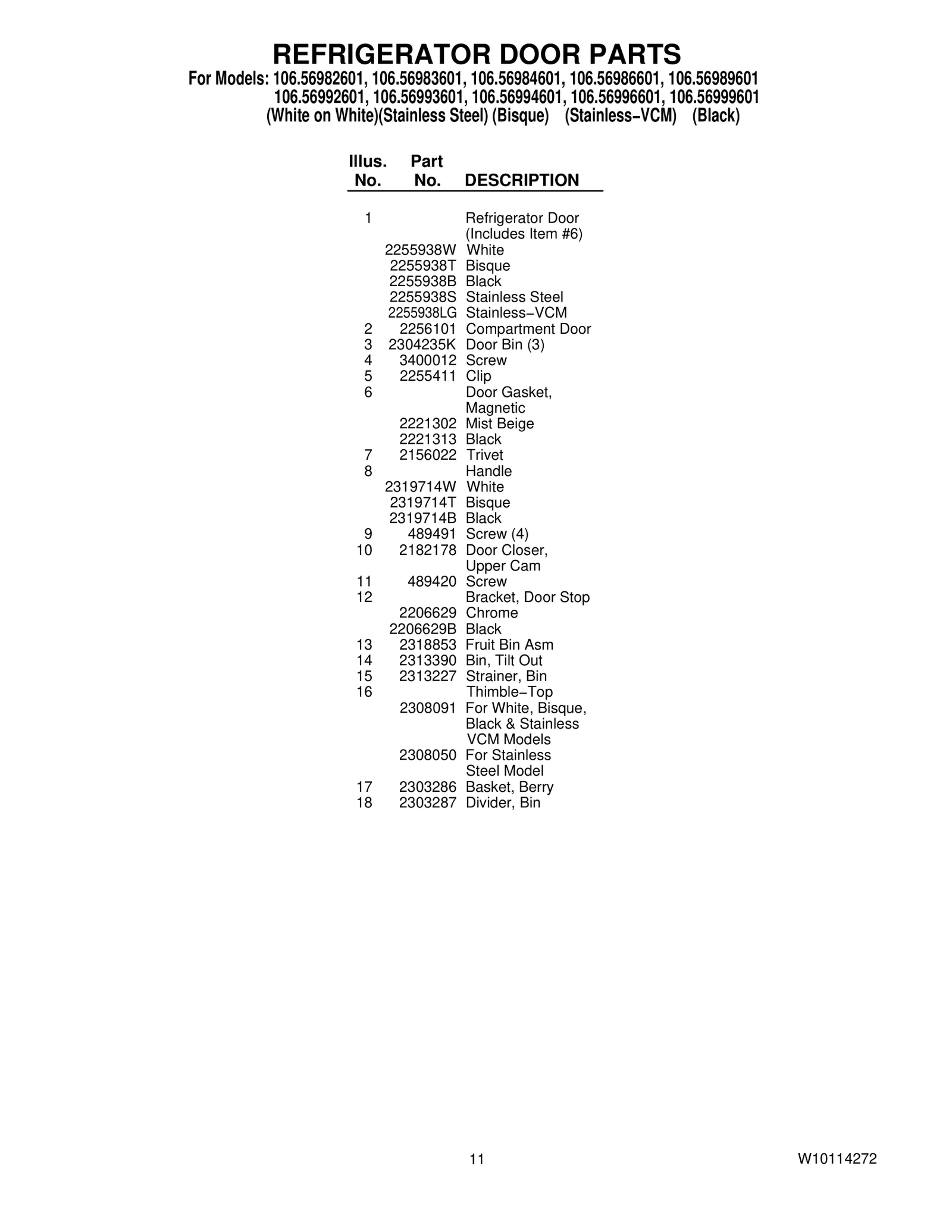 REFRIGERATOR DOOR PARTS