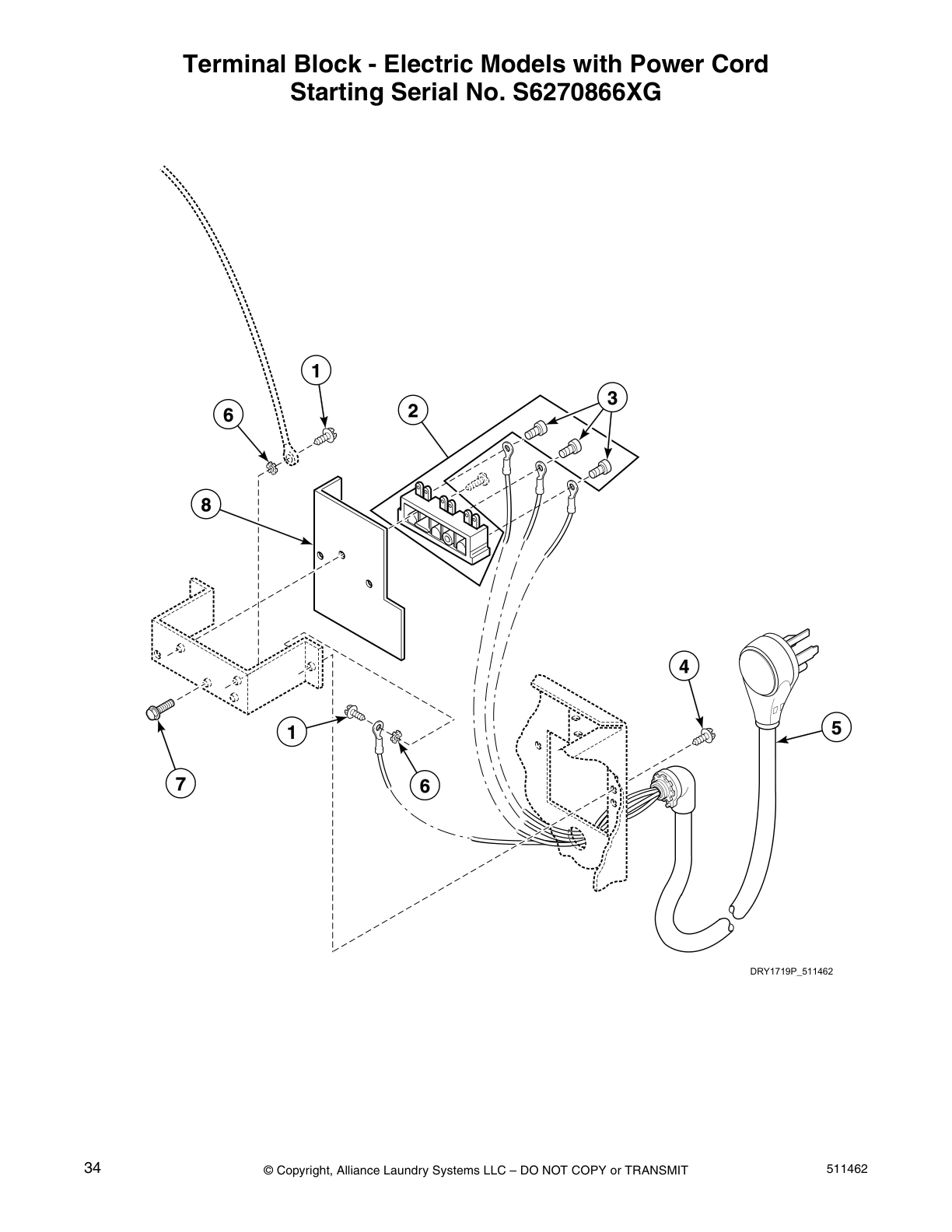 Terminal Block - Electric Models with Power Cord 
Starting Serial No. S6270866XG