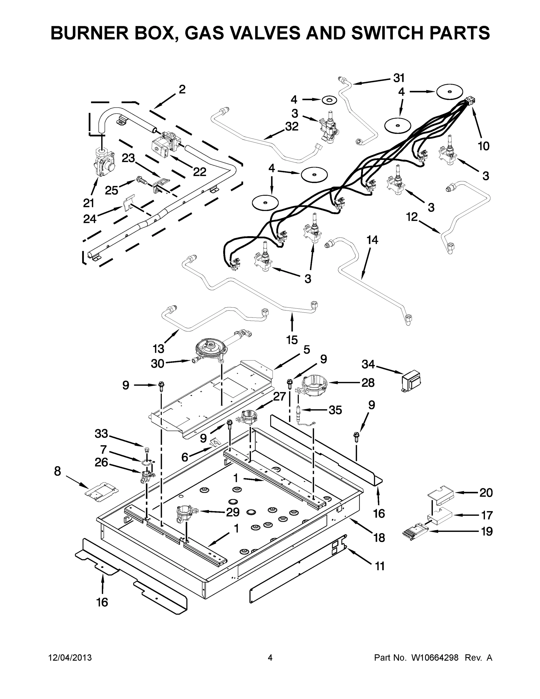 03 - BURNER BOX, GAS VALVES AND SWITCH PARTS