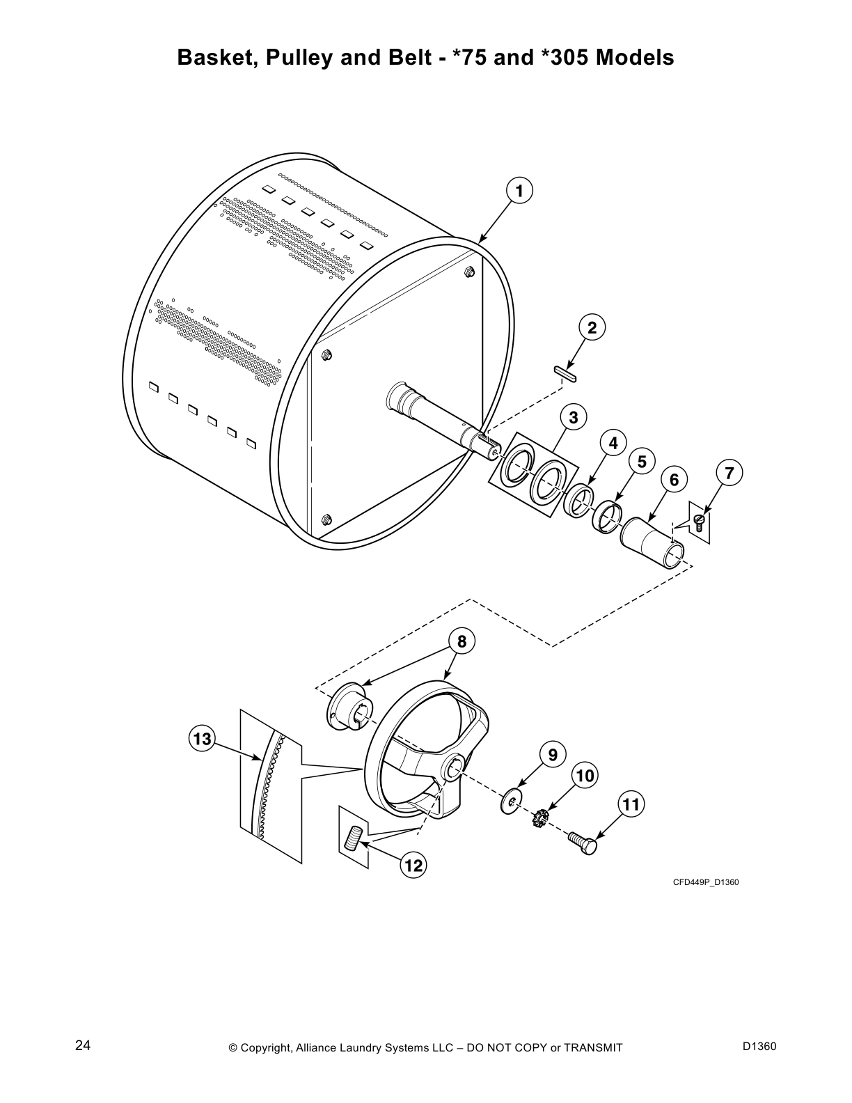 Basket, Pulley and Belt - *75 and *305 Models