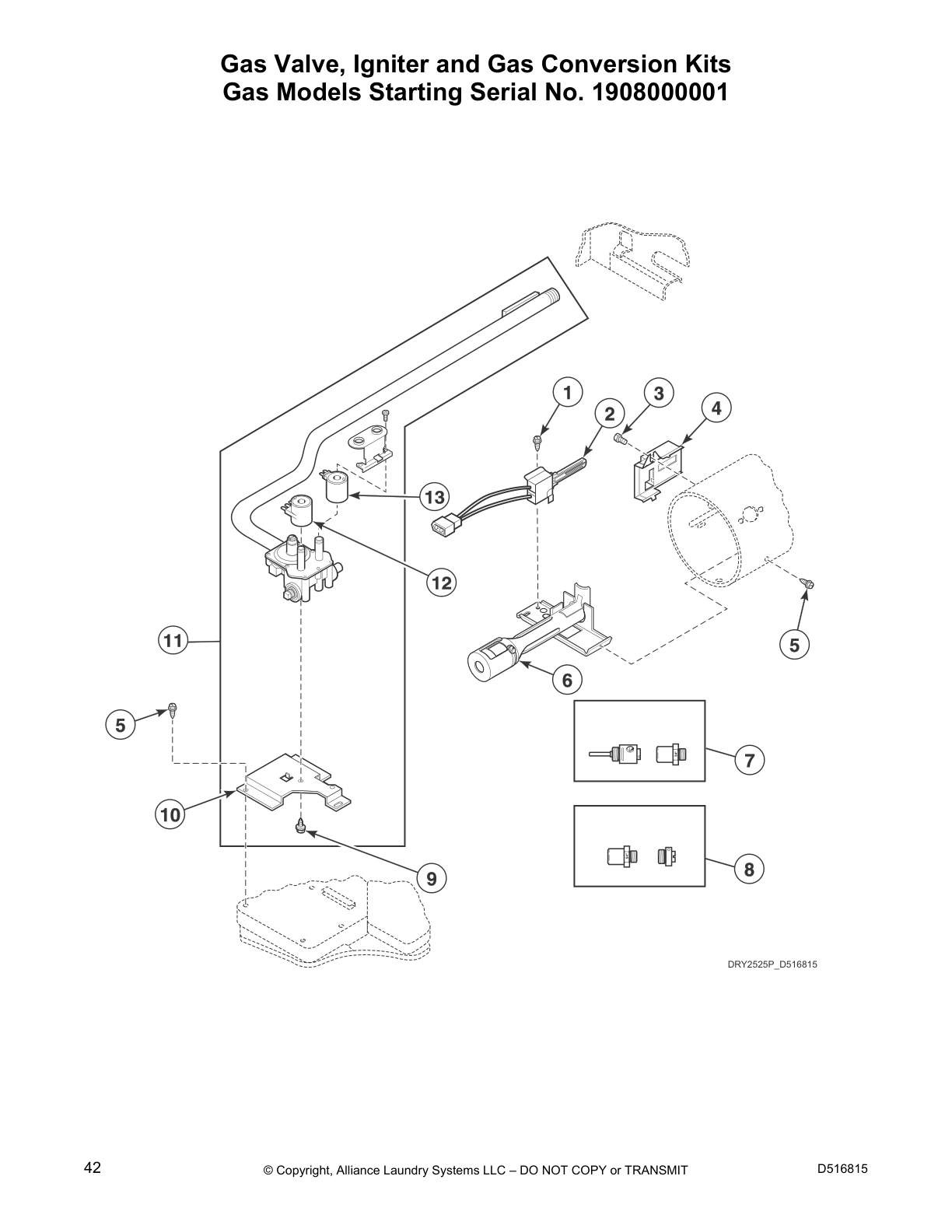 Gas Valve, Igniter and Gas Conversion Kits 
Gas Models Starting Serial No. 1908000001