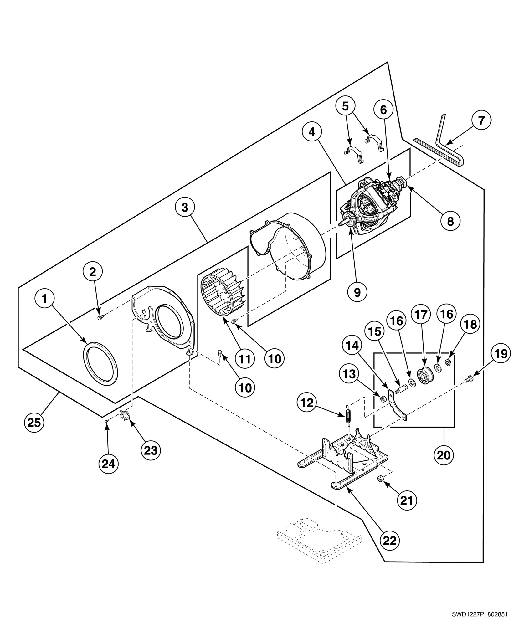 Dryer Motor, Blower Fan and Belt