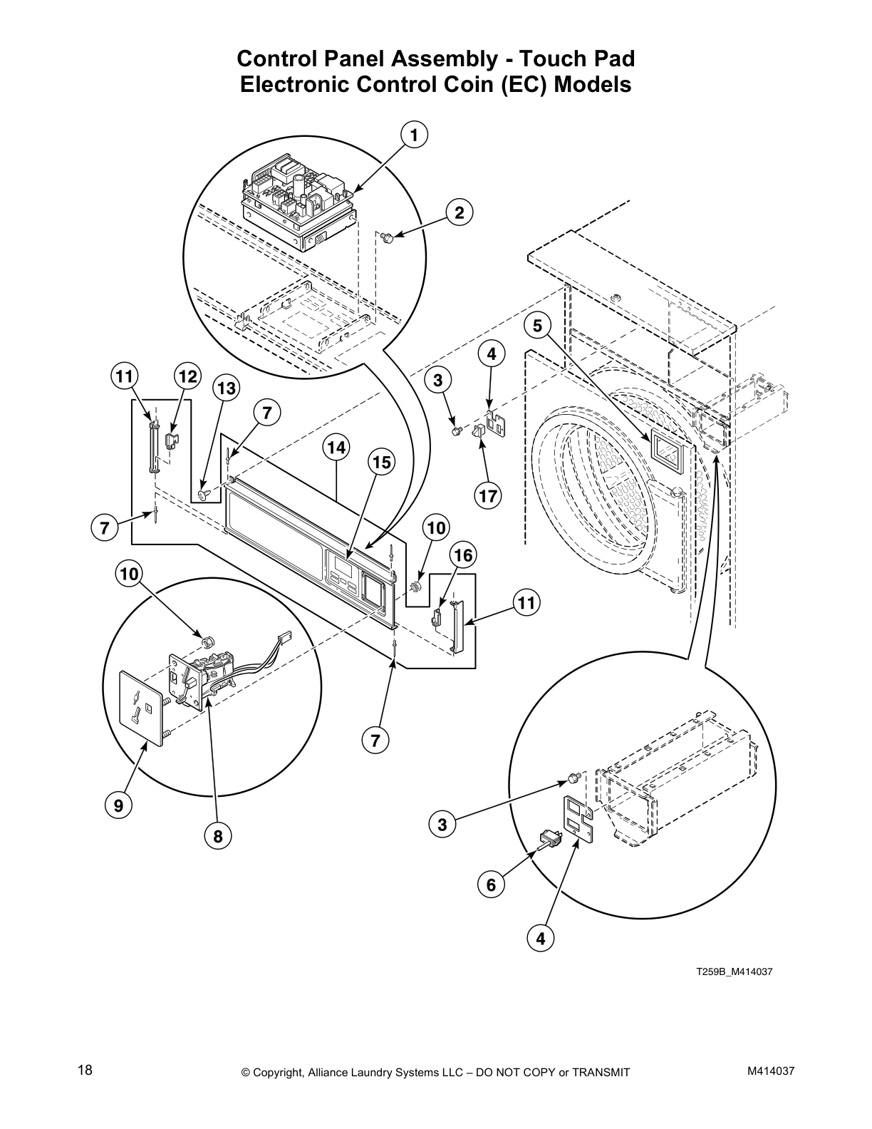 Control Panel Assembly - Touch Pad 
Electronic Control Coin (EC) Models