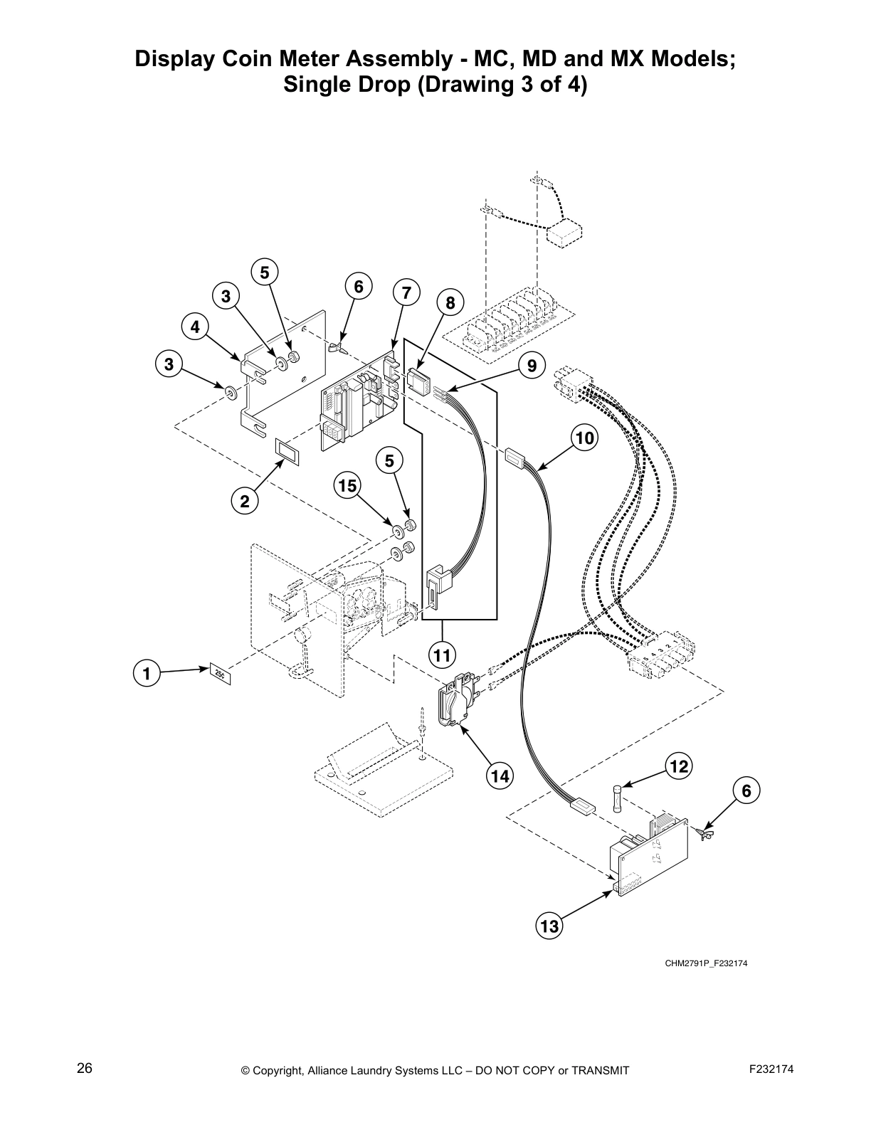 Display Coin Meter Assembly - MC, MD and MX Models;
Single Drop (Drawing 3 of 4)