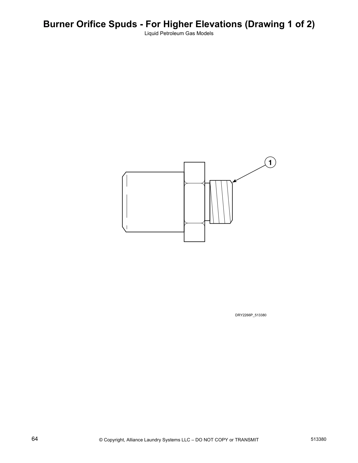 Burner Orifice Spuds - For Higher Elevations (Drawing 1 of 2)