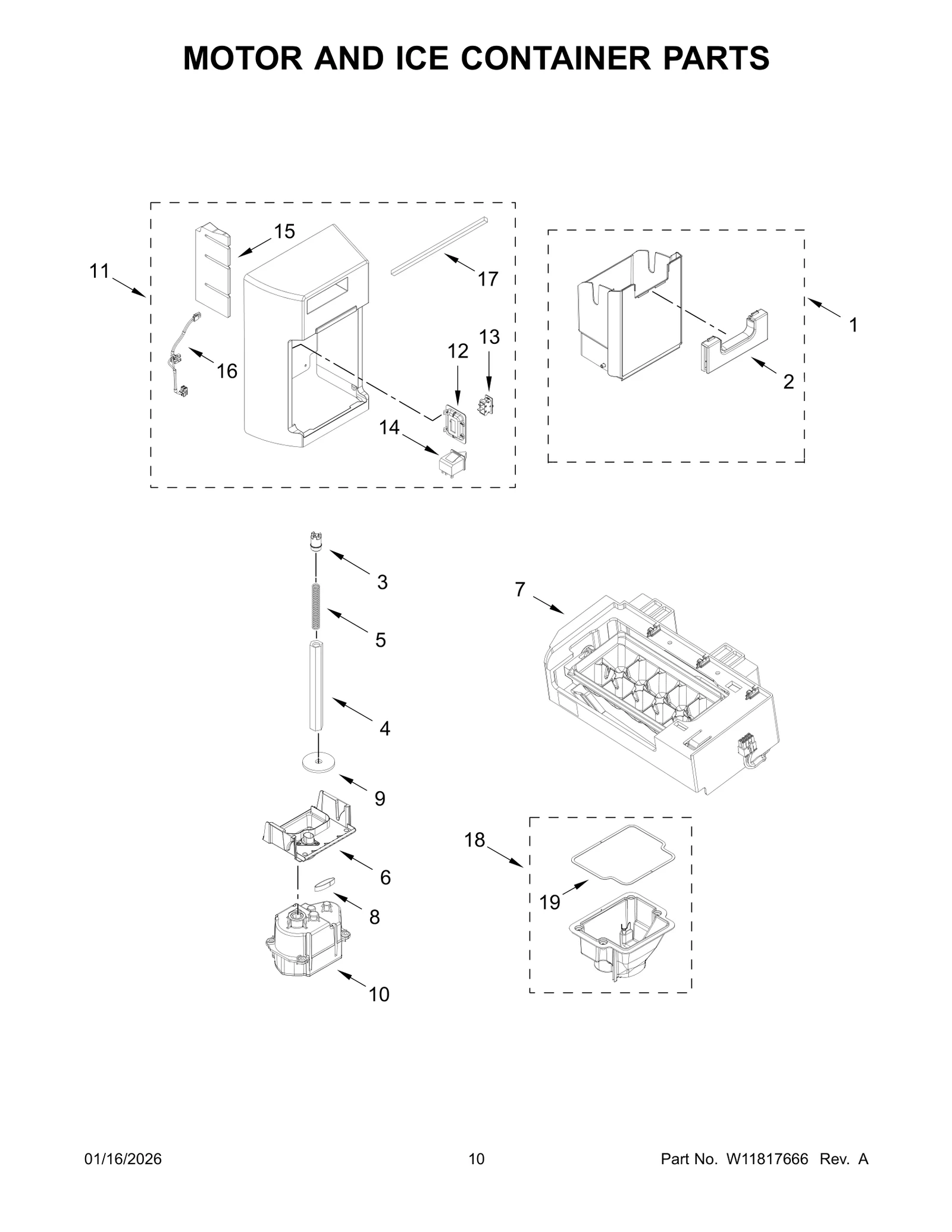 MOTOR AND ICE CONTAINER PARTS