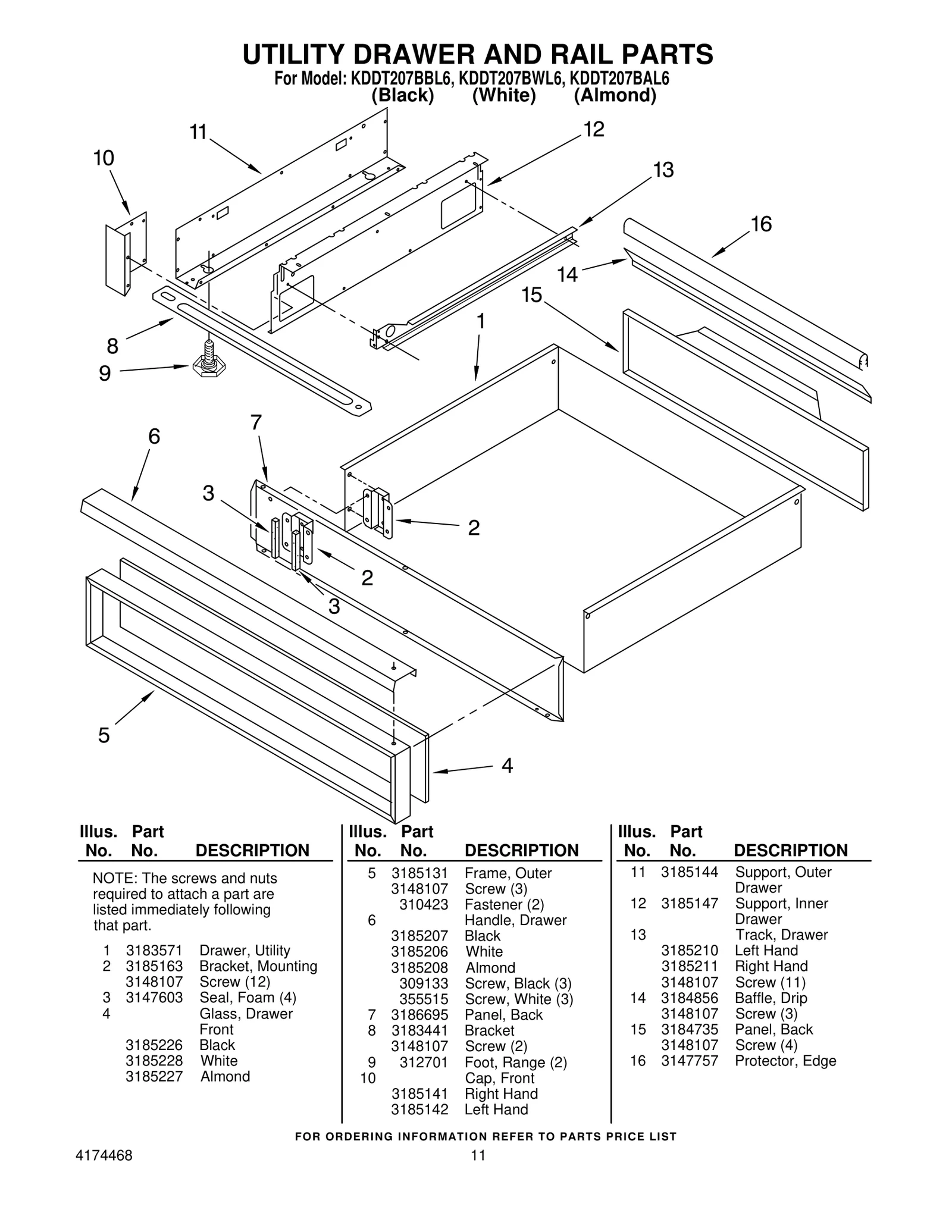 UTILITY DRAWER AND RAIL PARTS