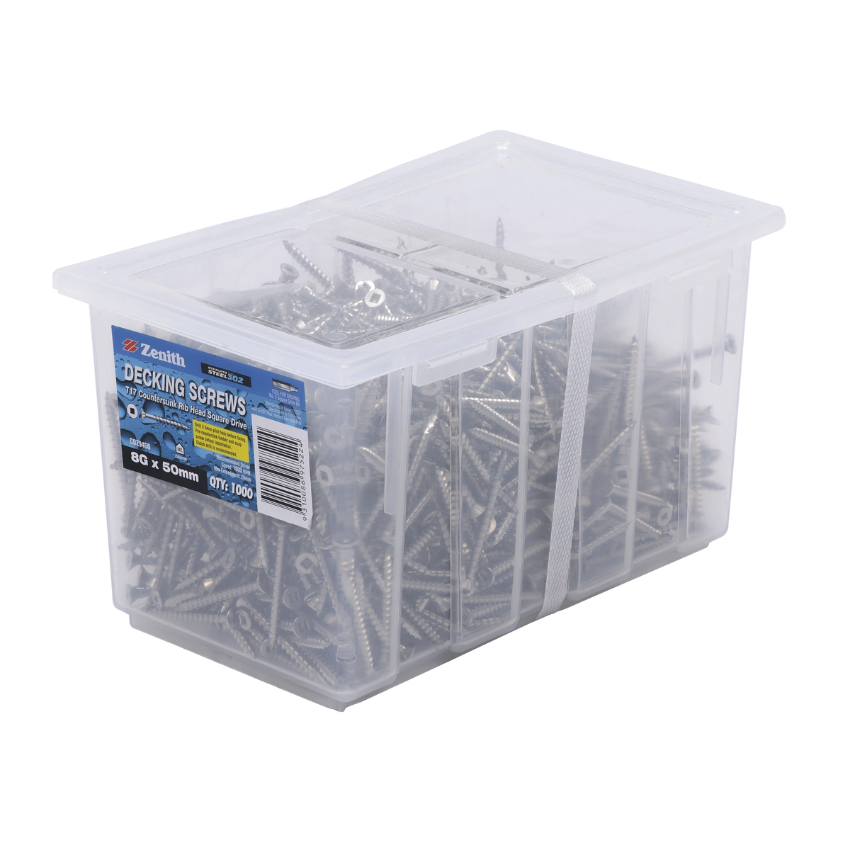 ZENITH® 8G x 50mm 304 Stainless Steel, Square Drive, Decking Screws – External Use – 1000 Pack