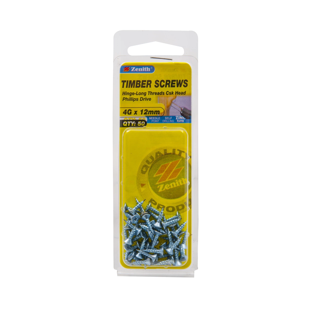 ZENITH® 4G x 12mm Zinc Plated, Phillips Drive, Timber Screws – Internal Use – 50 Pack