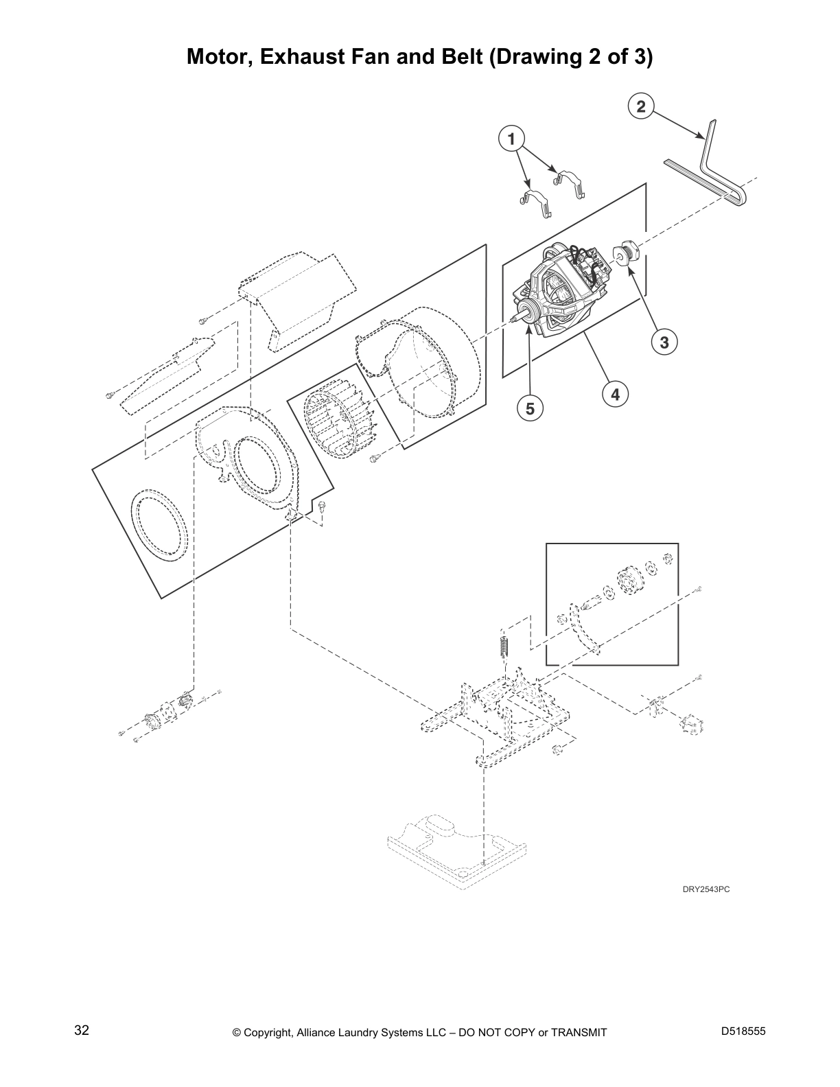 Motor, Exhaust Fan and Belt (Drawing 2 of 3)