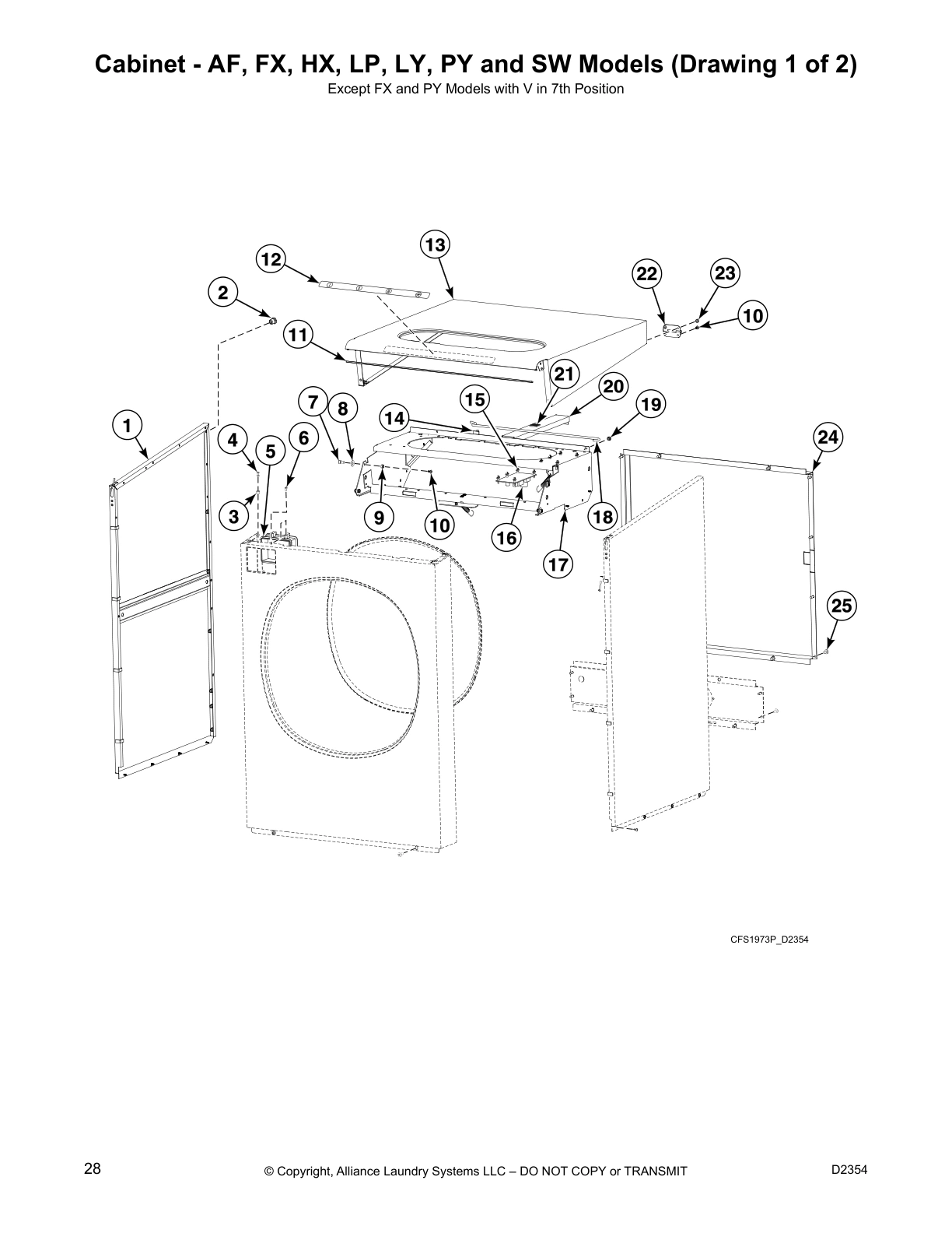 Cabinet - AF, FX, HX, LP, LY, PY and SW Models (Drawing 1 of 2)
