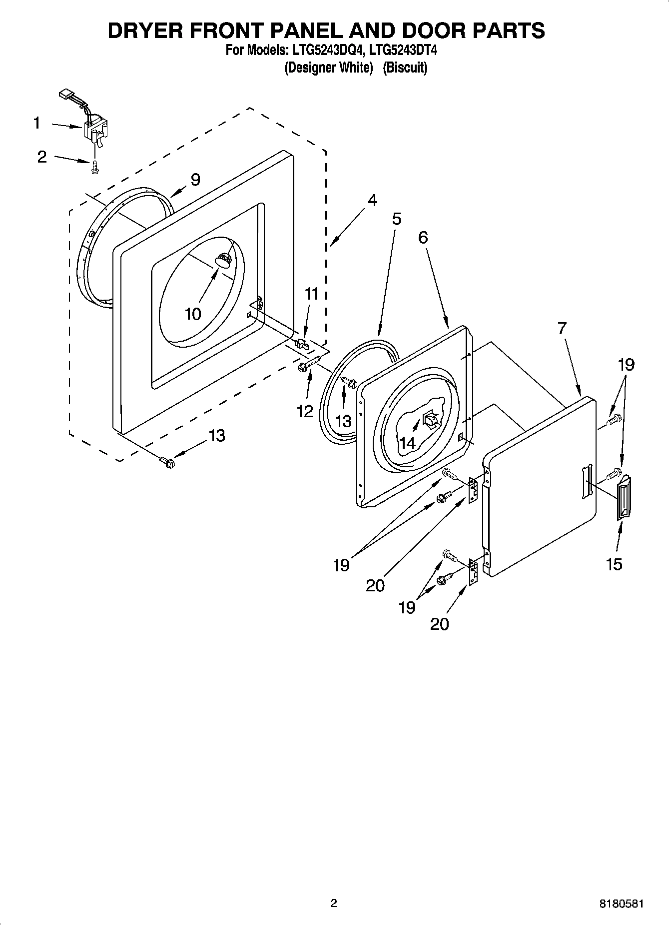 02 - DRYER FRONT PANEL AND DOOR PARTS