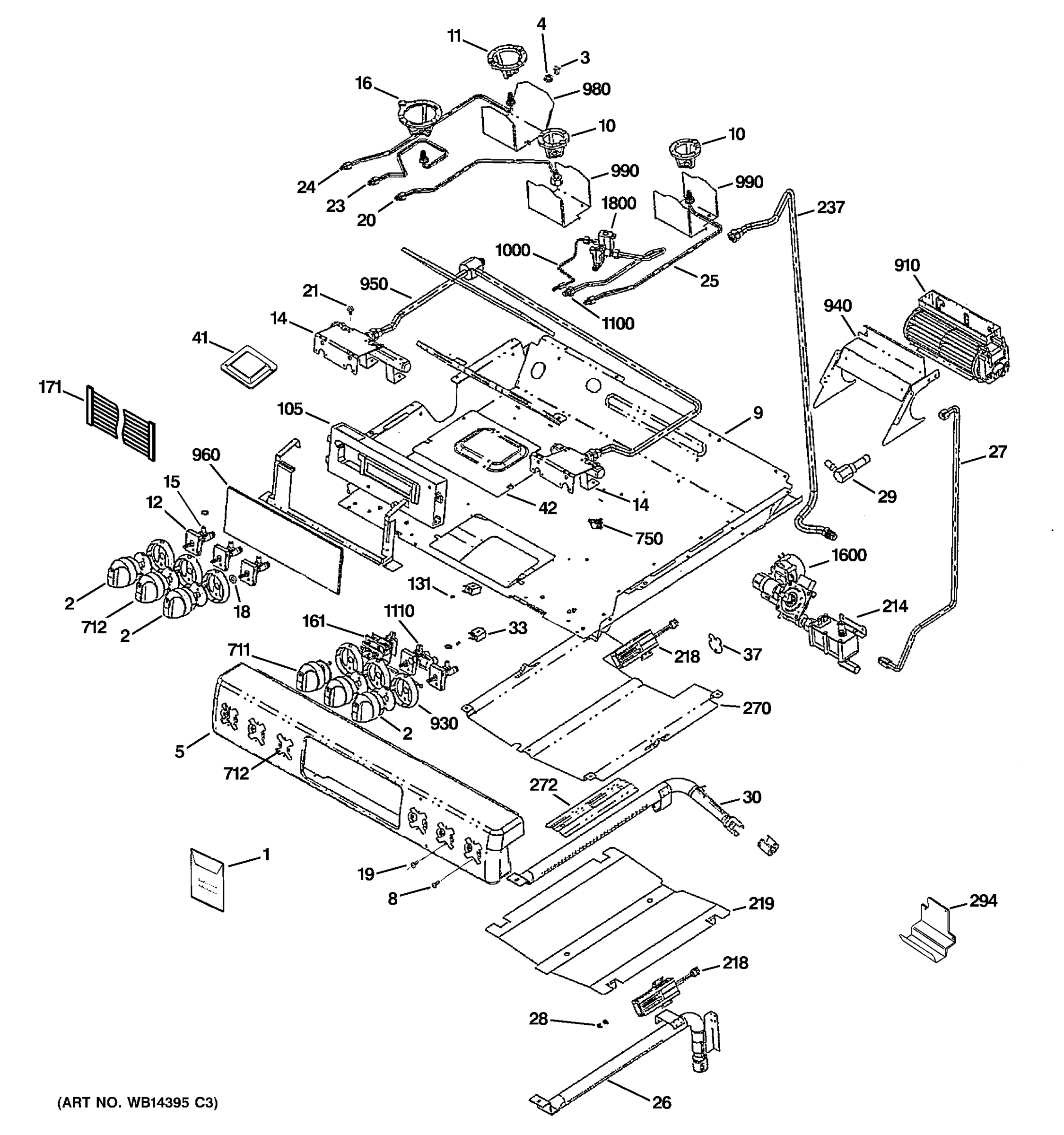 CONTROL PANEL, GAS & BURNER PARTS