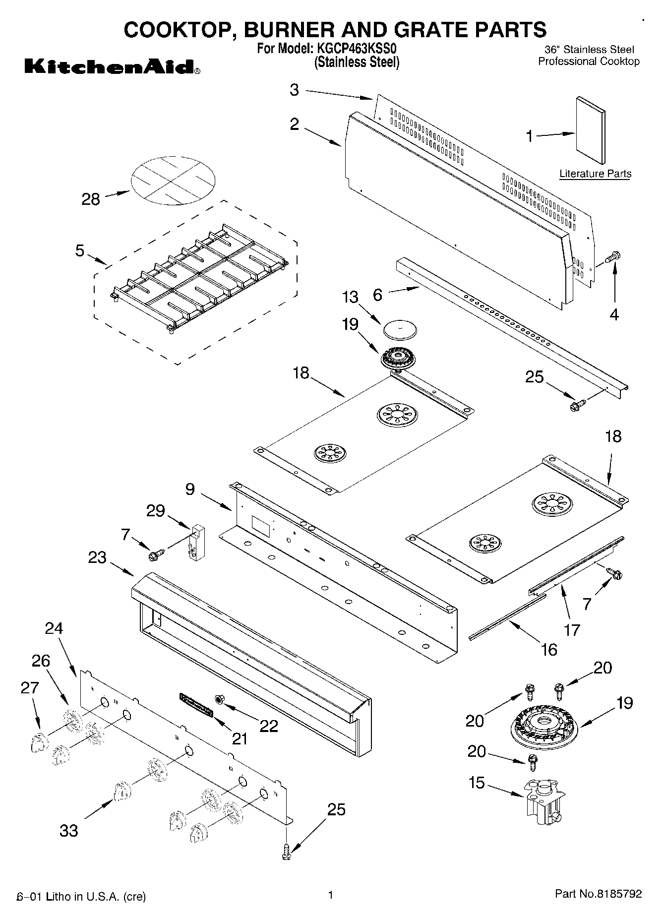 01 - COOKTOP, BURNER, AND GRATE PARTS
