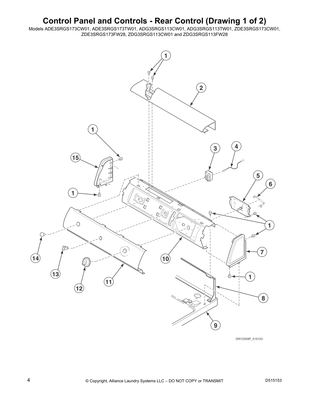 Control Panel and Controls - Rear Control (Drawing 1 of 2)