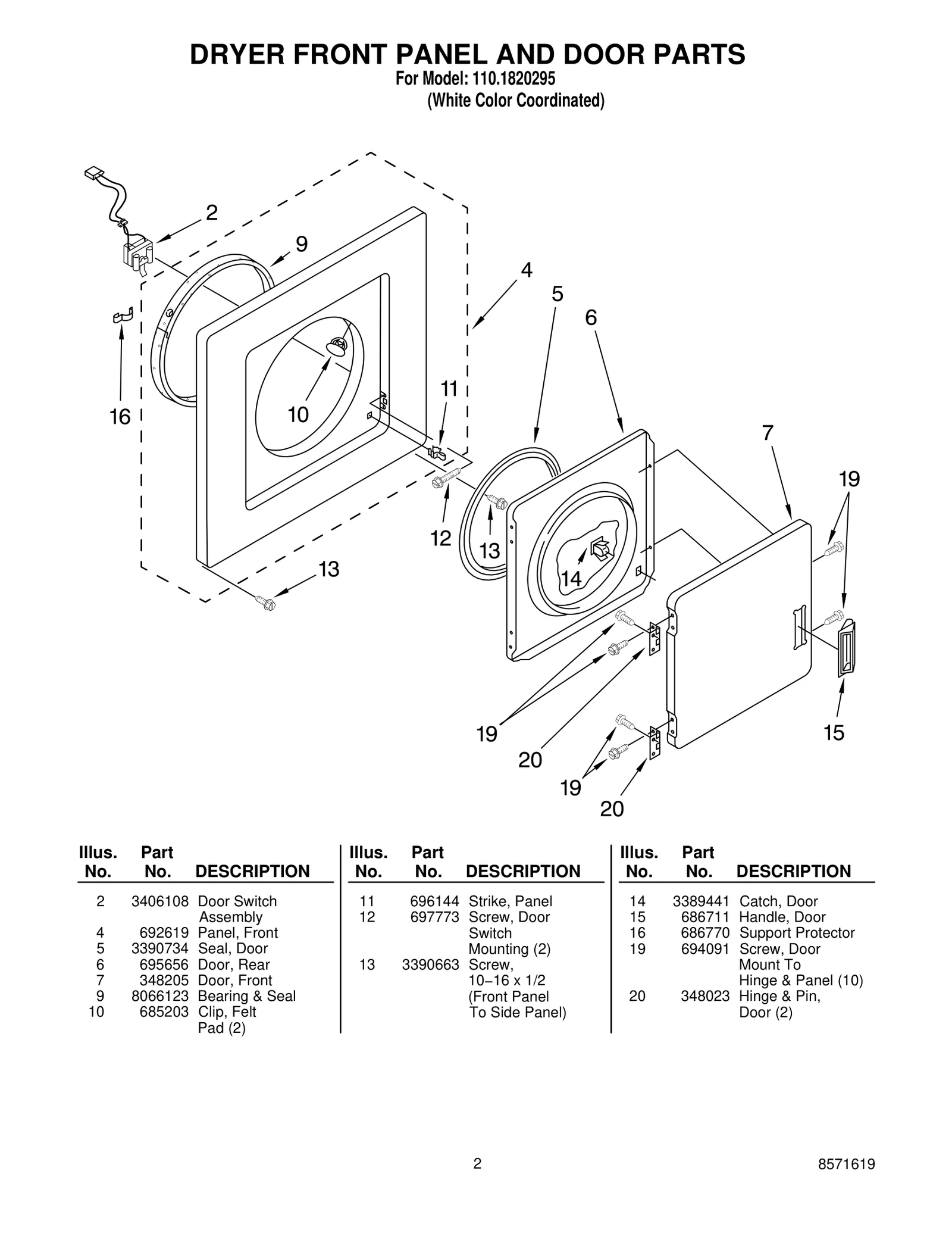 DRYER FRONT PANEL AND DOOR PARTS