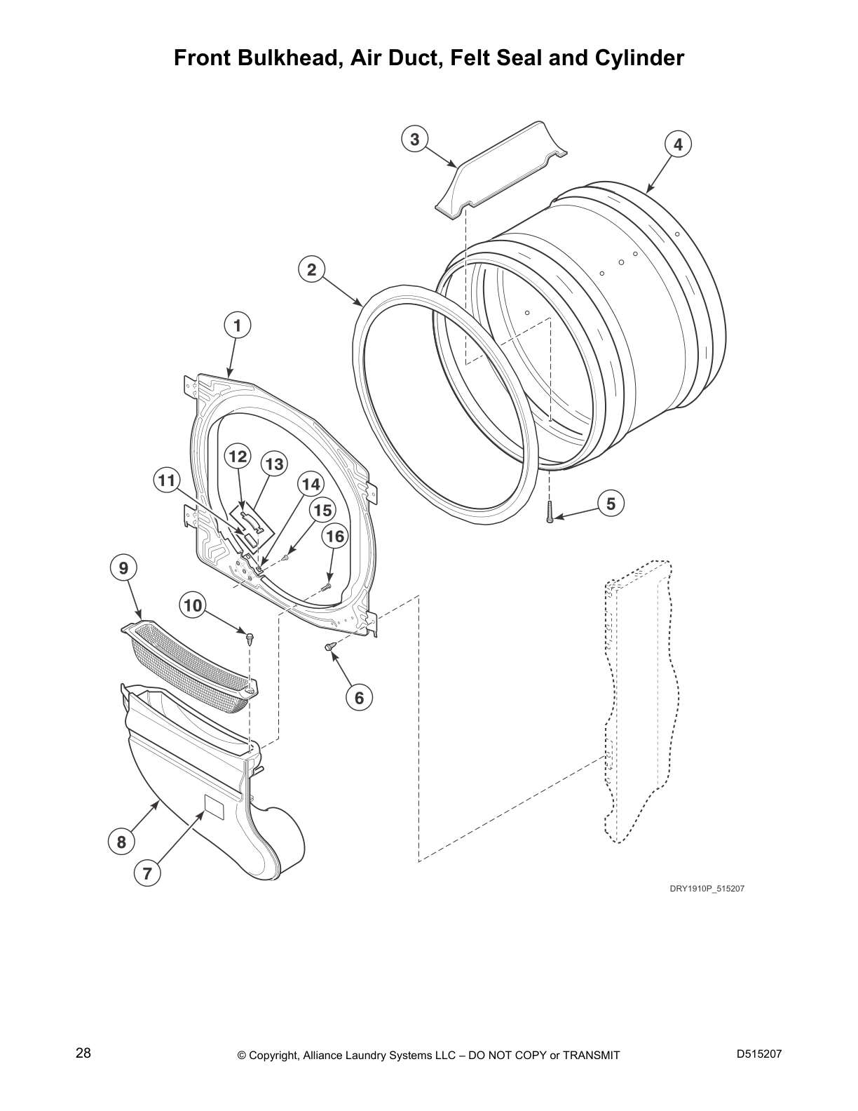 Front Bulkhead, Air Duct, Felt Seal and Cylinder