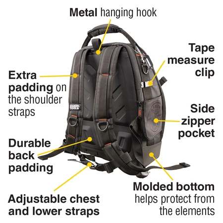 55485 Klein Tools Tool Bag Backpack, Tradesman Pro, 48 Pockets, 19.5" - Image 9