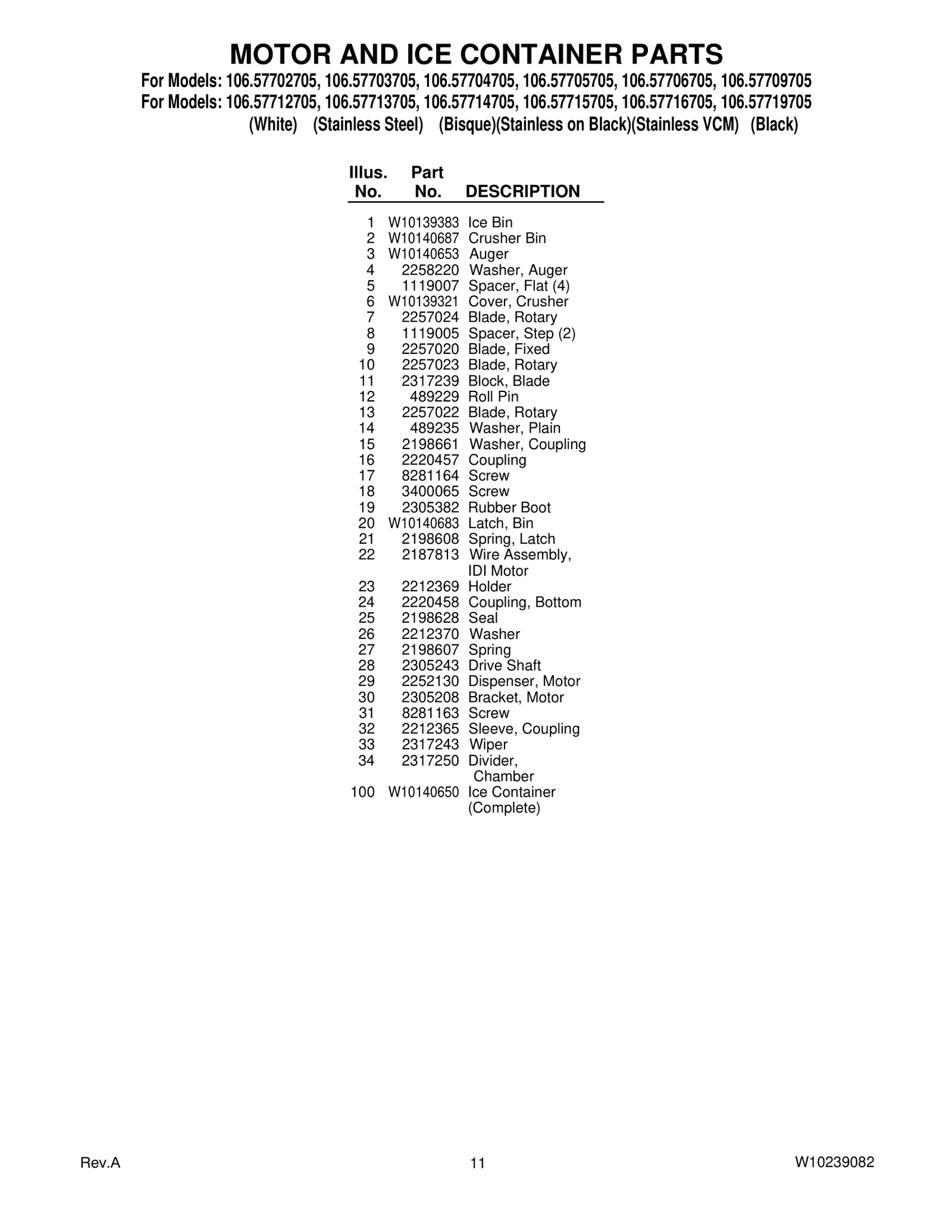 MOTOR AND ICE CONTAINER PARTS