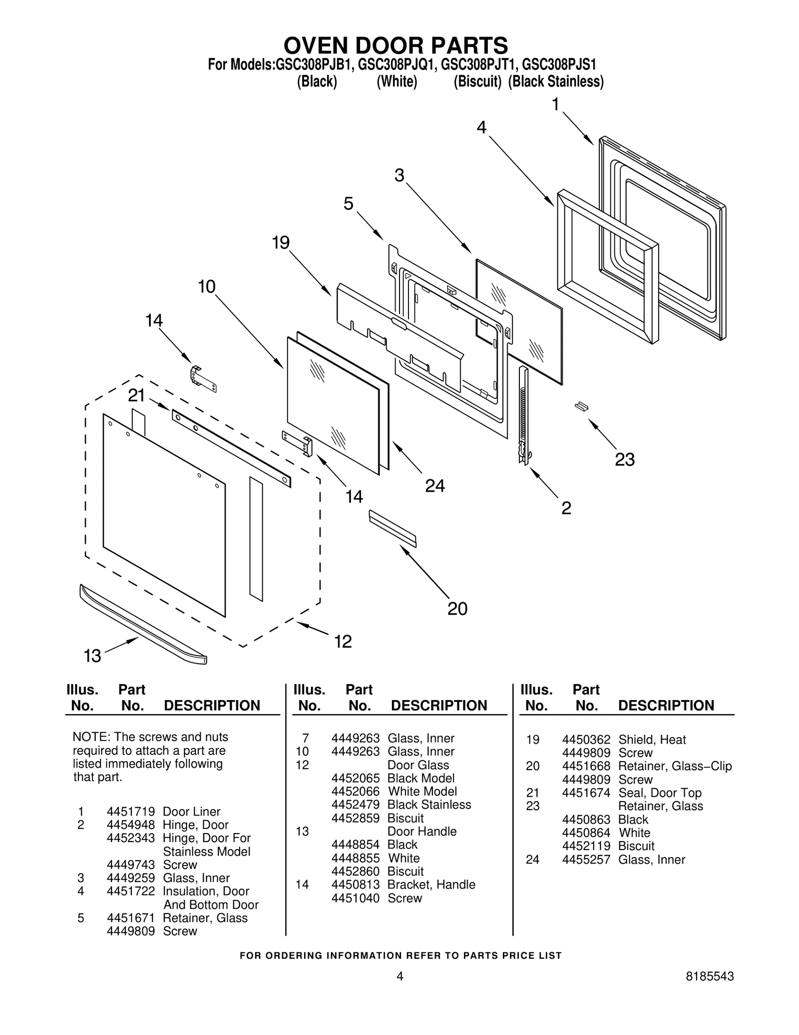 OVEN DOOR PARTS