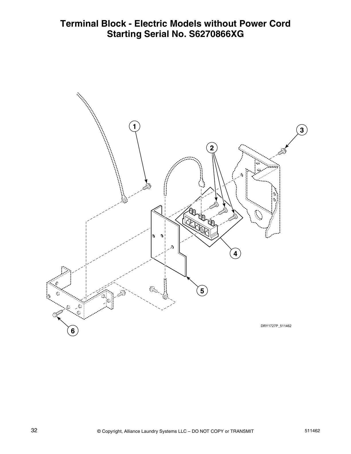 Terminal Block - Electric Models without Power Cord 
Starting Serial No. S6270866XG